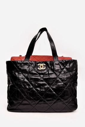 Pre-Loved Chanel 2008/9 Black/Red Leather Portobello Tote Bag