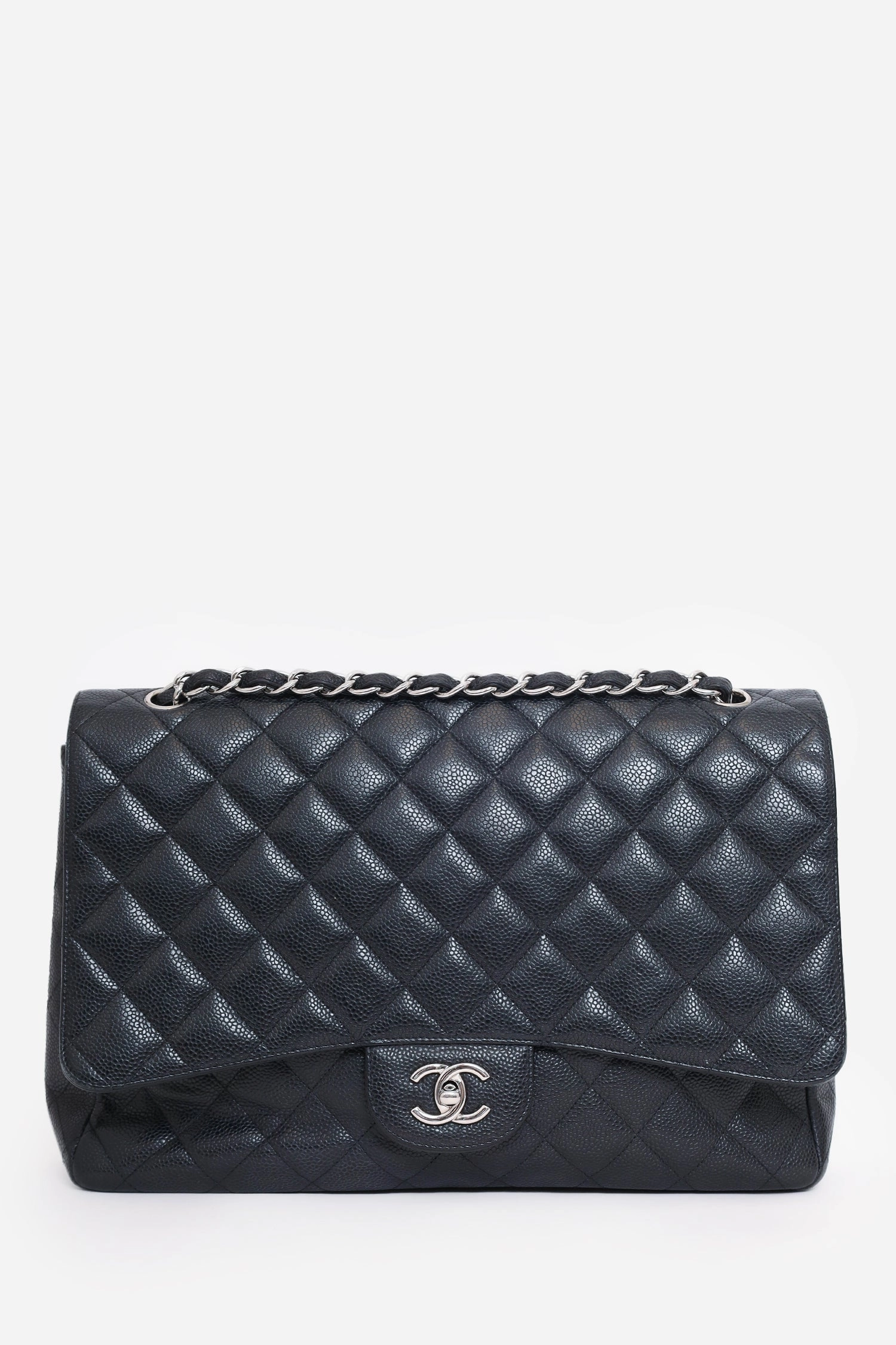 Pre-loved Chanel 2009-10 Black Caviar Leather Jumbo Single Flap Shoulder Bag
