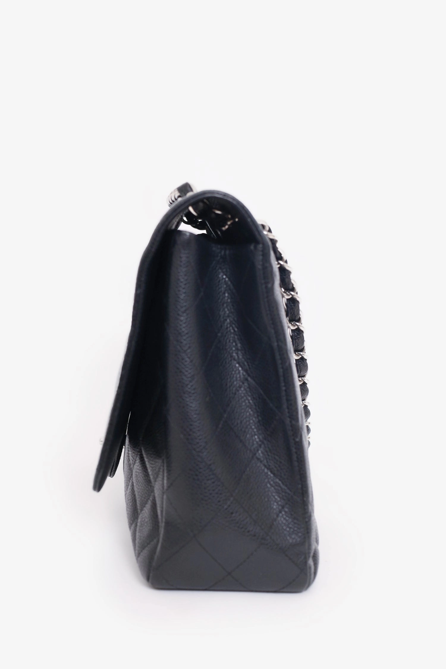 Pre-loved Chanel 2009-10 Black Caviar Leather Jumbo Single Flap Shoulder Bag