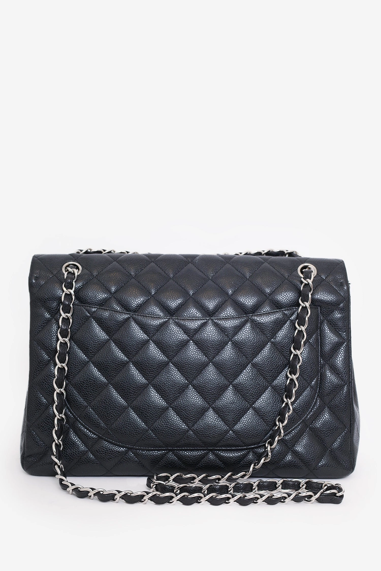 Pre-loved Chanel 2009-10 Black Caviar Leather Jumbo Single Flap Shoulder Bag