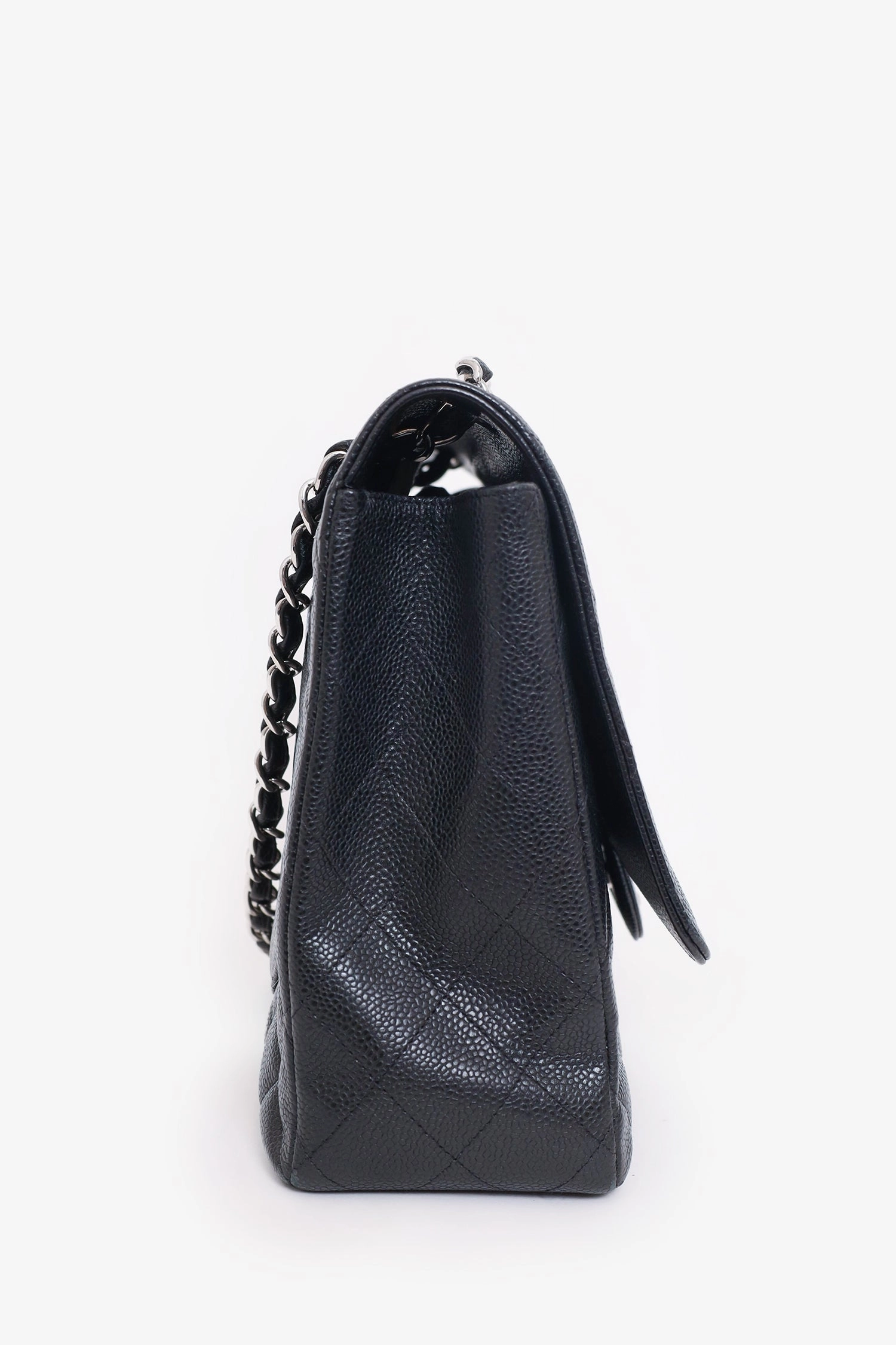 Pre-loved Chanel 2009-10 Black Caviar Leather Jumbo Single Flap Shoulder Bag