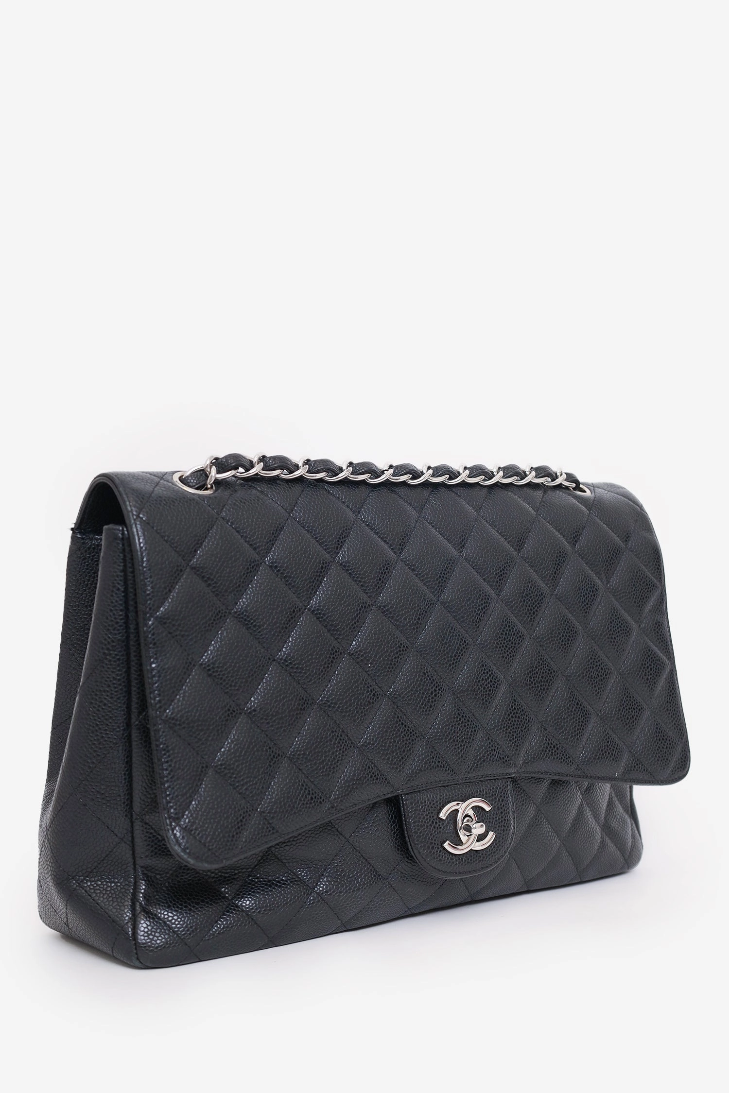 Pre-loved Chanel 2009-10 Black Caviar Leather Jumbo Single Flap Shoulder Bag
