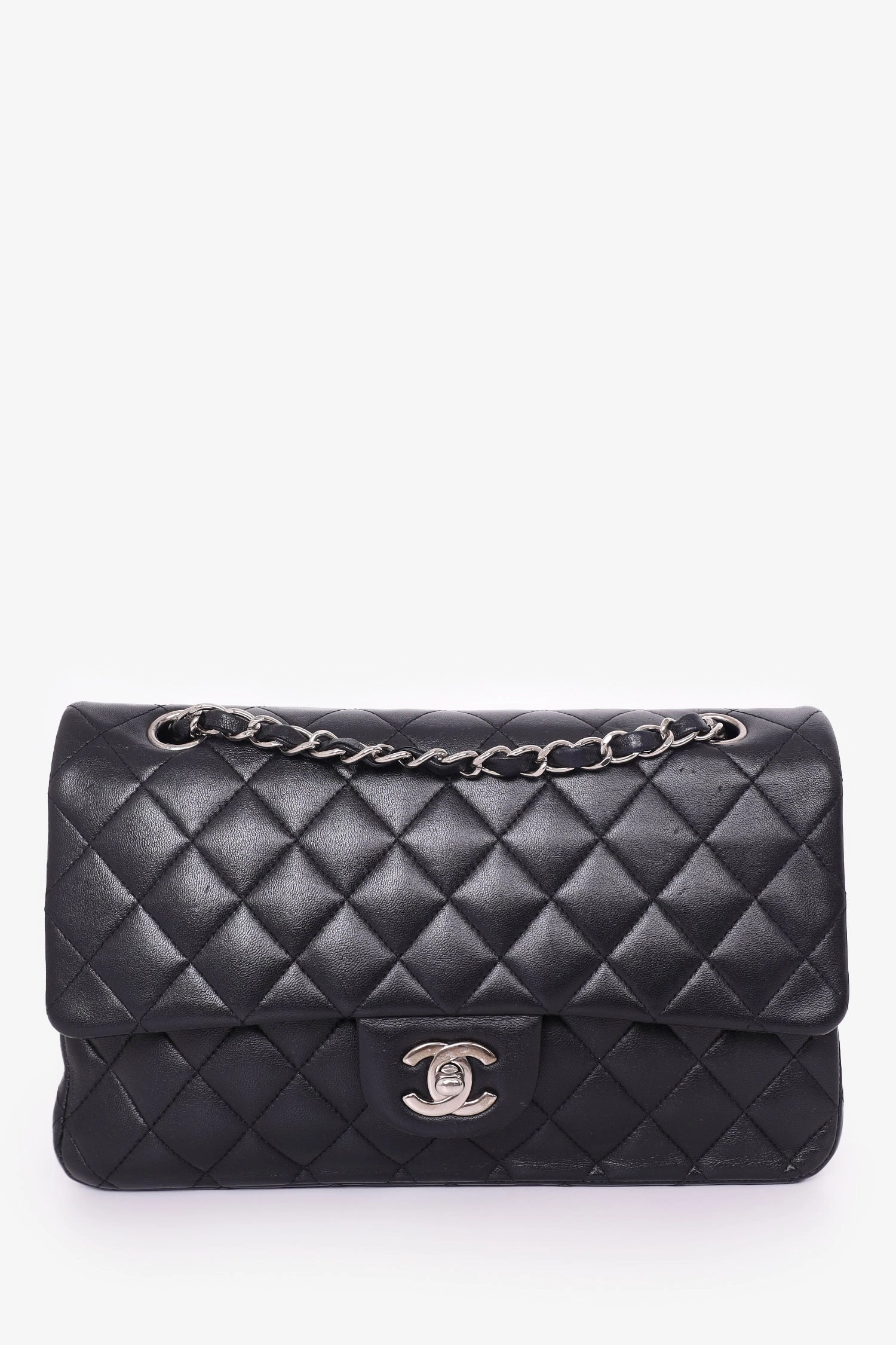 Pre-Loved Chanel 2009-10 Black Lambskin Quilted Medium Double Flap