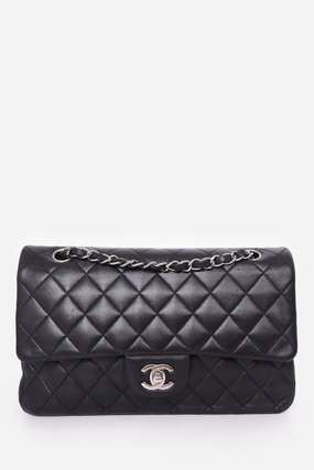 Pre-Loved Chanel 2009-10 Black Lambskin Quilted Medium Double Flap