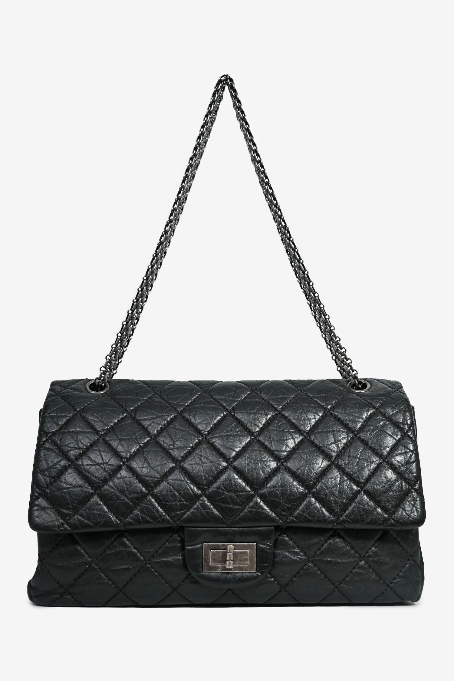 Pre-Loved Chanel 2009-10 Black Lambskin Reissue Maxi 227 Double Flap Shoulder Bag