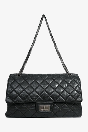Pre-Loved Chanel 2009-10 Black Lambskin Reissue Maxi 227 Double Flap Shoulder Bag