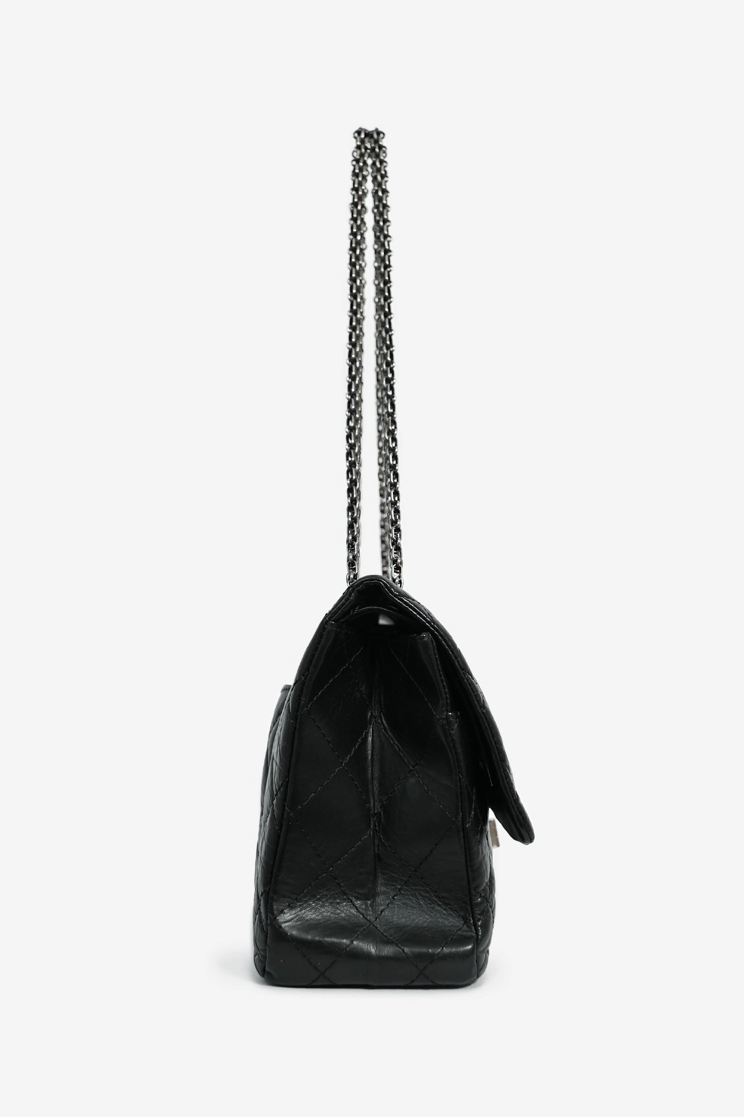 Pre-Loved Chanel 2009-10 Black Lambskin Reissue Maxi 227 Double Flap Shoulder Bag