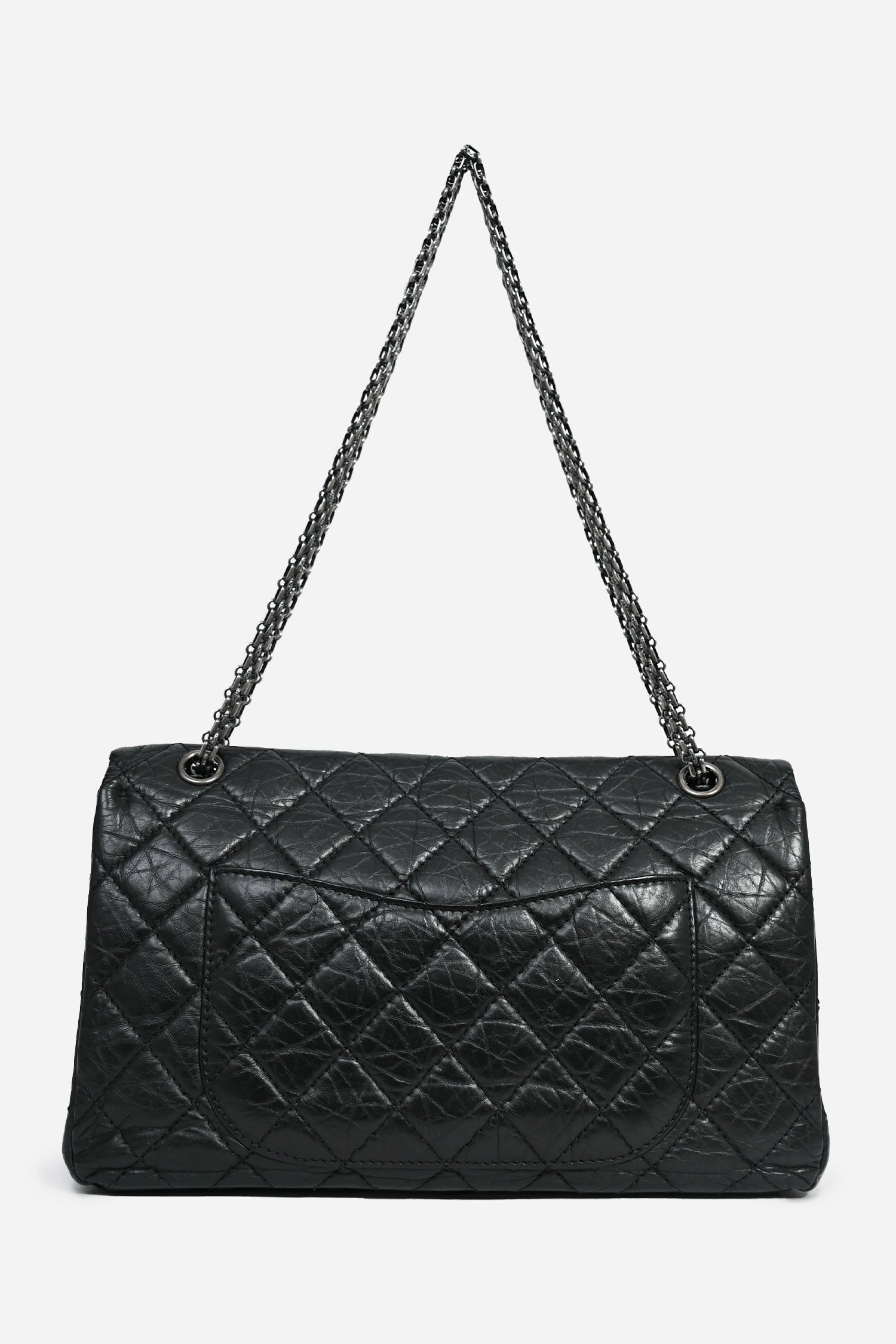 Pre-Loved Chanel 2009-10 Black Lambskin Reissue Maxi 227 Double Flap Shoulder Bag