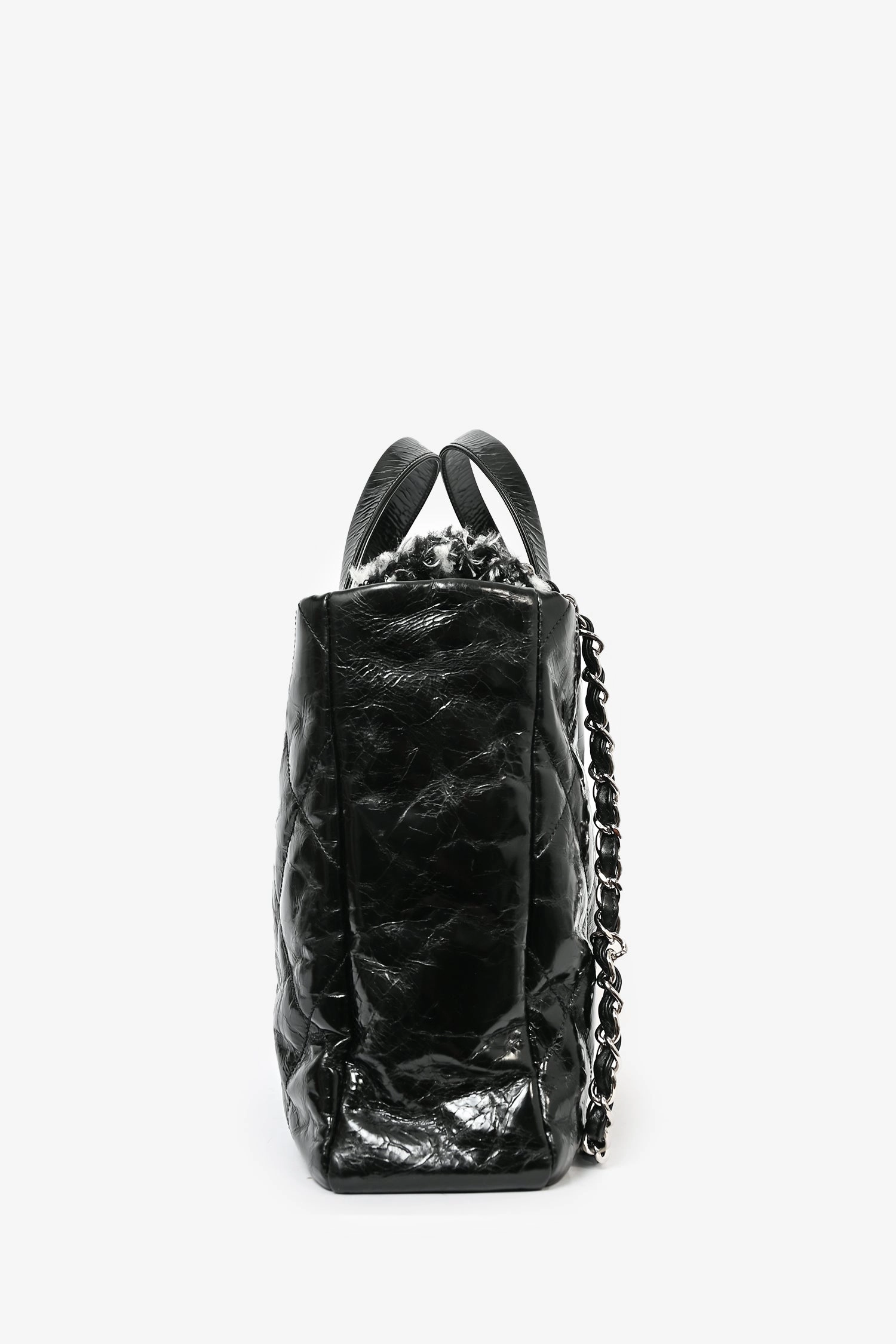 Pre-Loved Chanel 2010/11 Black Glossy Calfskin Leather/Tweed Portobello Tote Bag