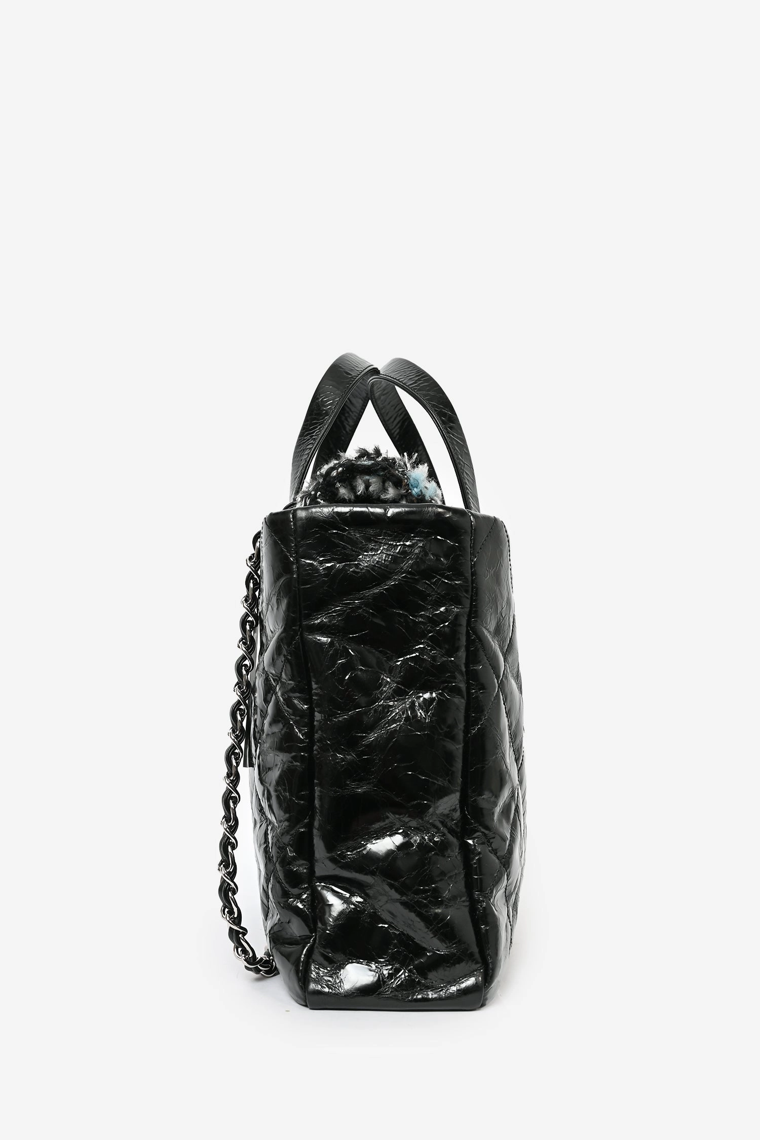 Pre-Loved Chanel 2010/11 Black Glossy Calfskin Leather/Tweed Portobello Tote Bag