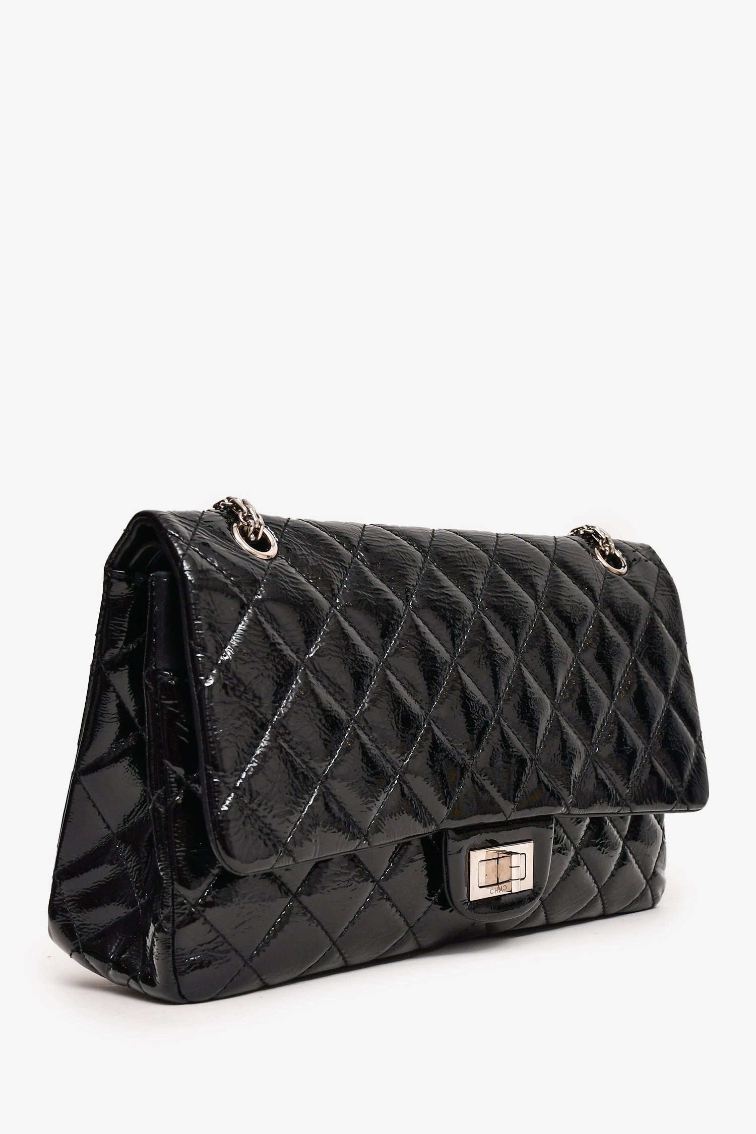 Pre-Loved Chanel 2010-11 Black Patent Leather 2.55 Large 227 Flap Bag SHW