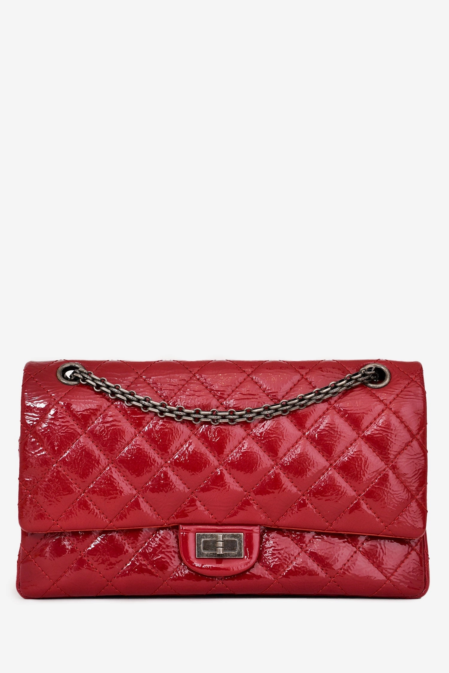 Pre-Loved Chanel 2010-11 Red Patent Leather Reissue 266 2.55 Flap Bag