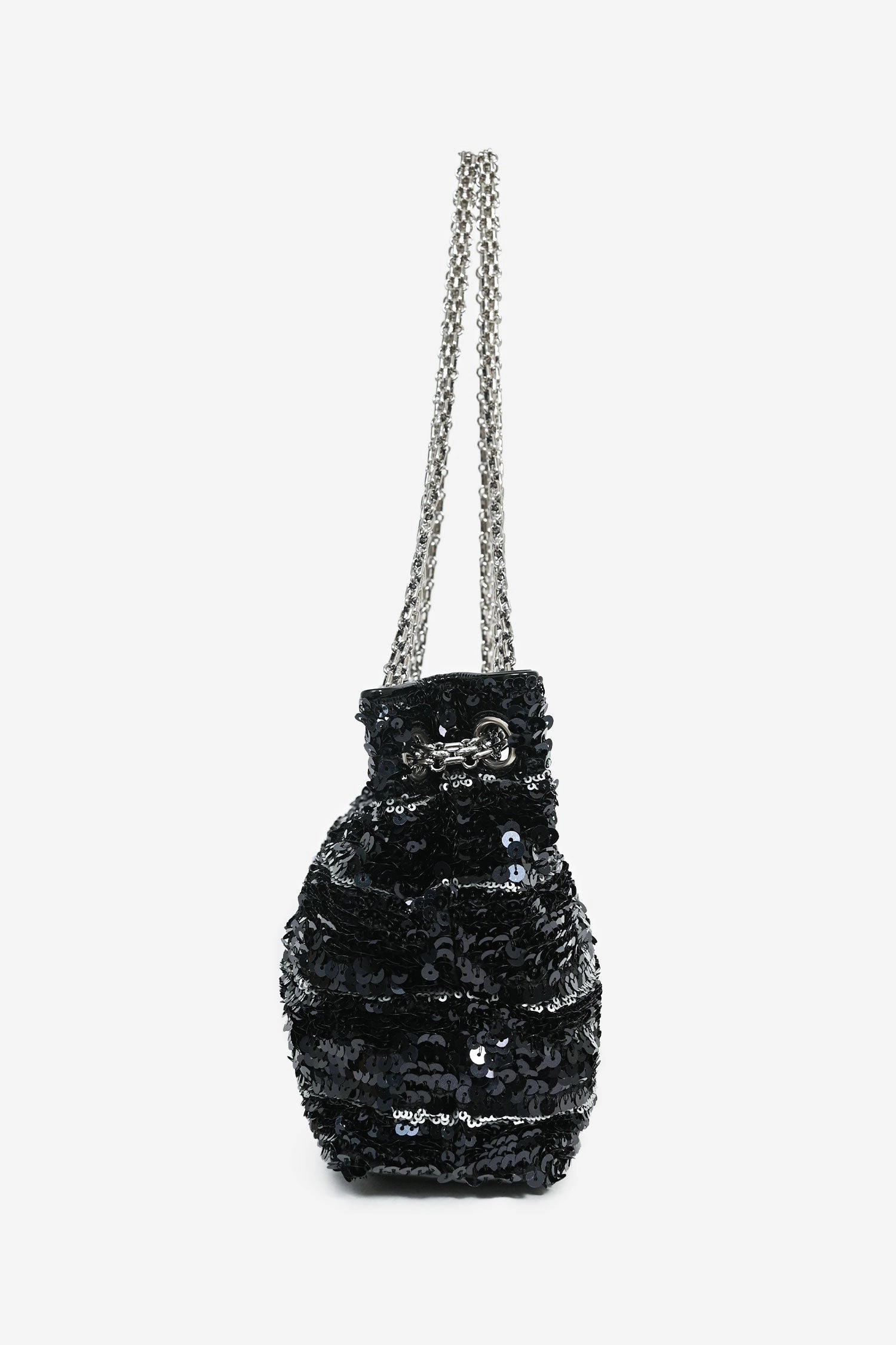 Pre-Loved Chanel 2011 Black Striped Sequins and Patent Leather Small Reissue Shoulder Bag