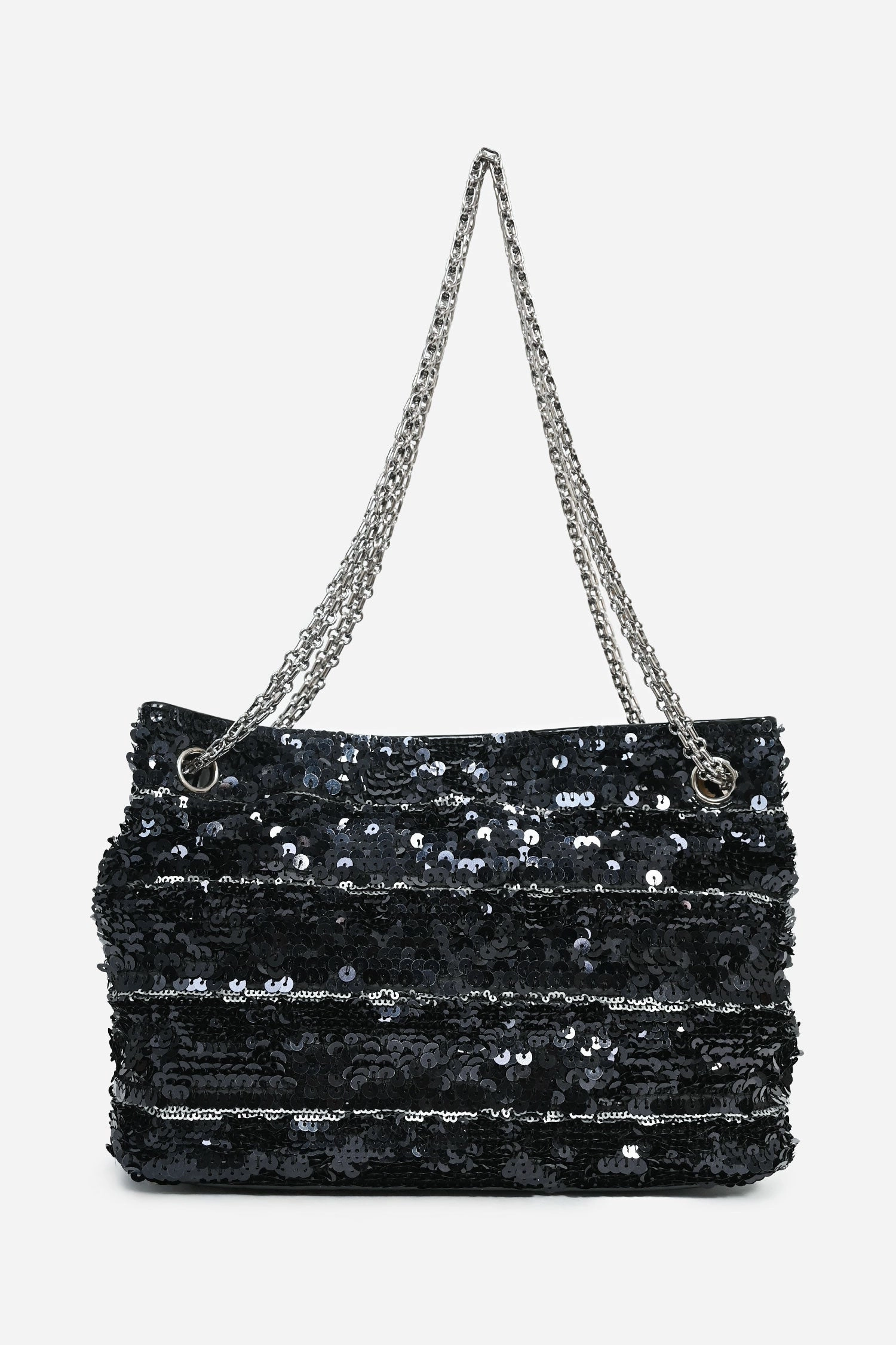 Pre-Loved Chanel 2011 Black Striped Sequins and Patent Leather Small Reissue Shoulder Bag