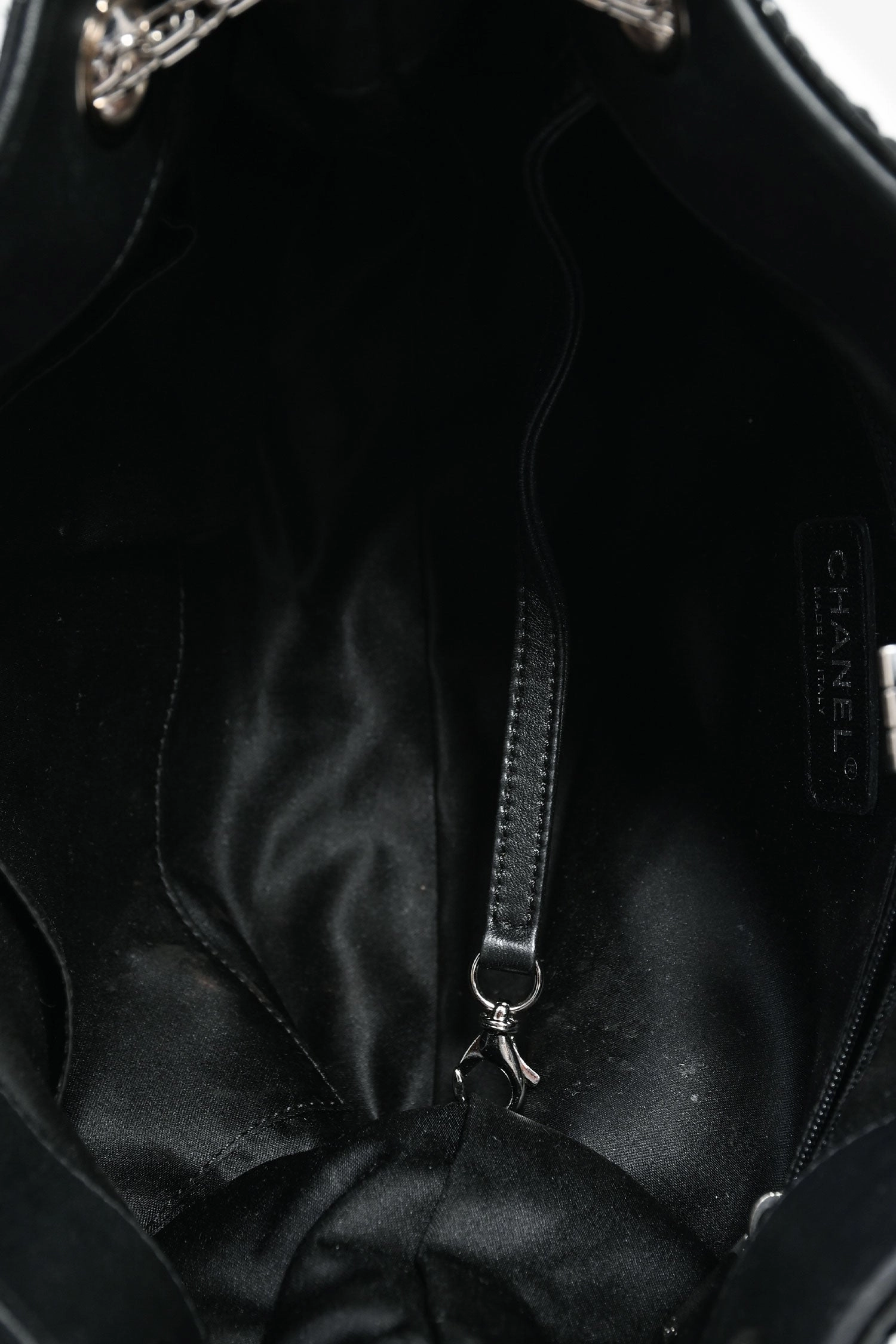 Pre-Loved Chanel 2011 Black Striped Sequins and Patent Leather Small Reissue Shoulder Bag