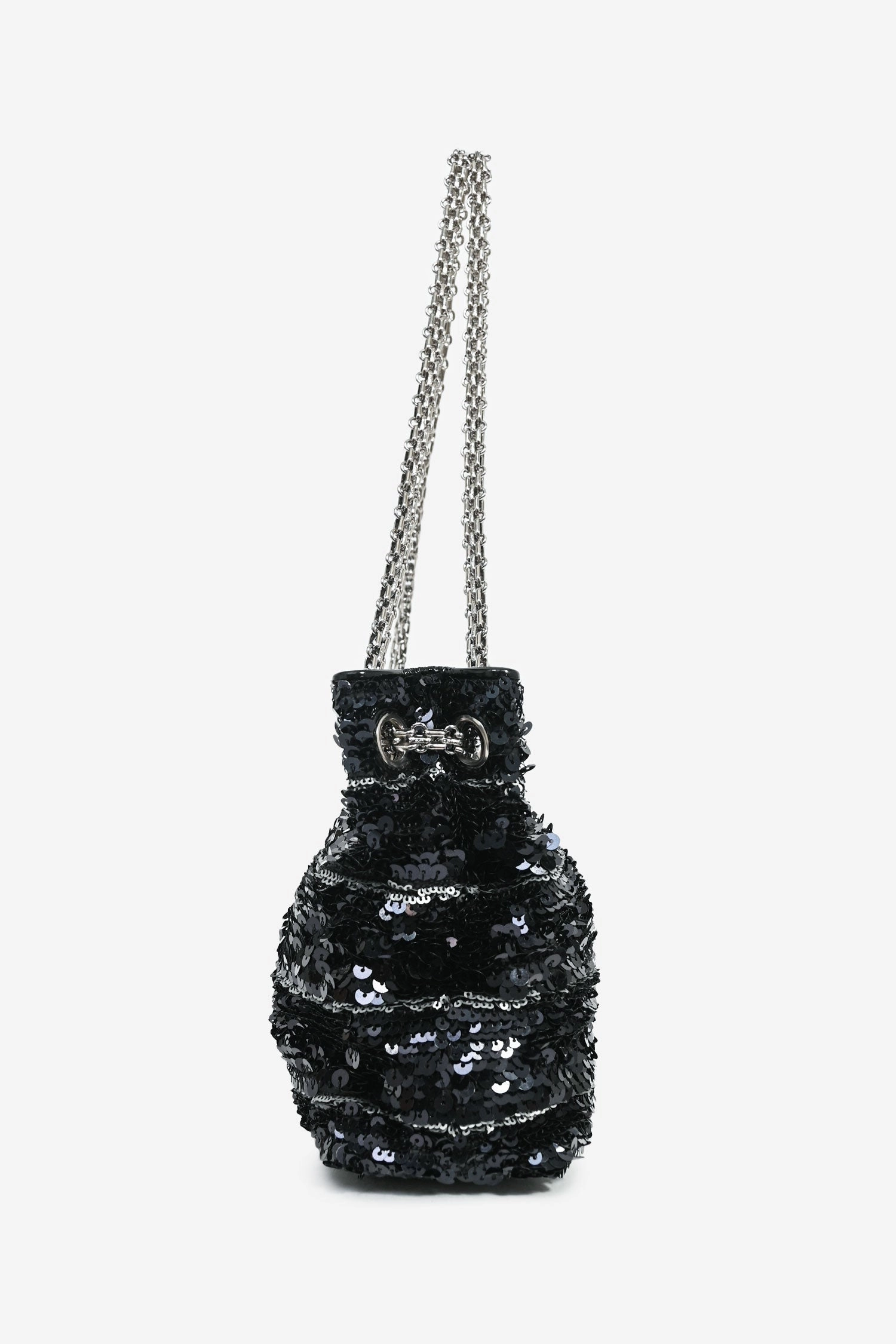 Pre-Loved Chanel 2011 Black Striped Sequins and Patent Leather Small Reissue Shoulder Bag