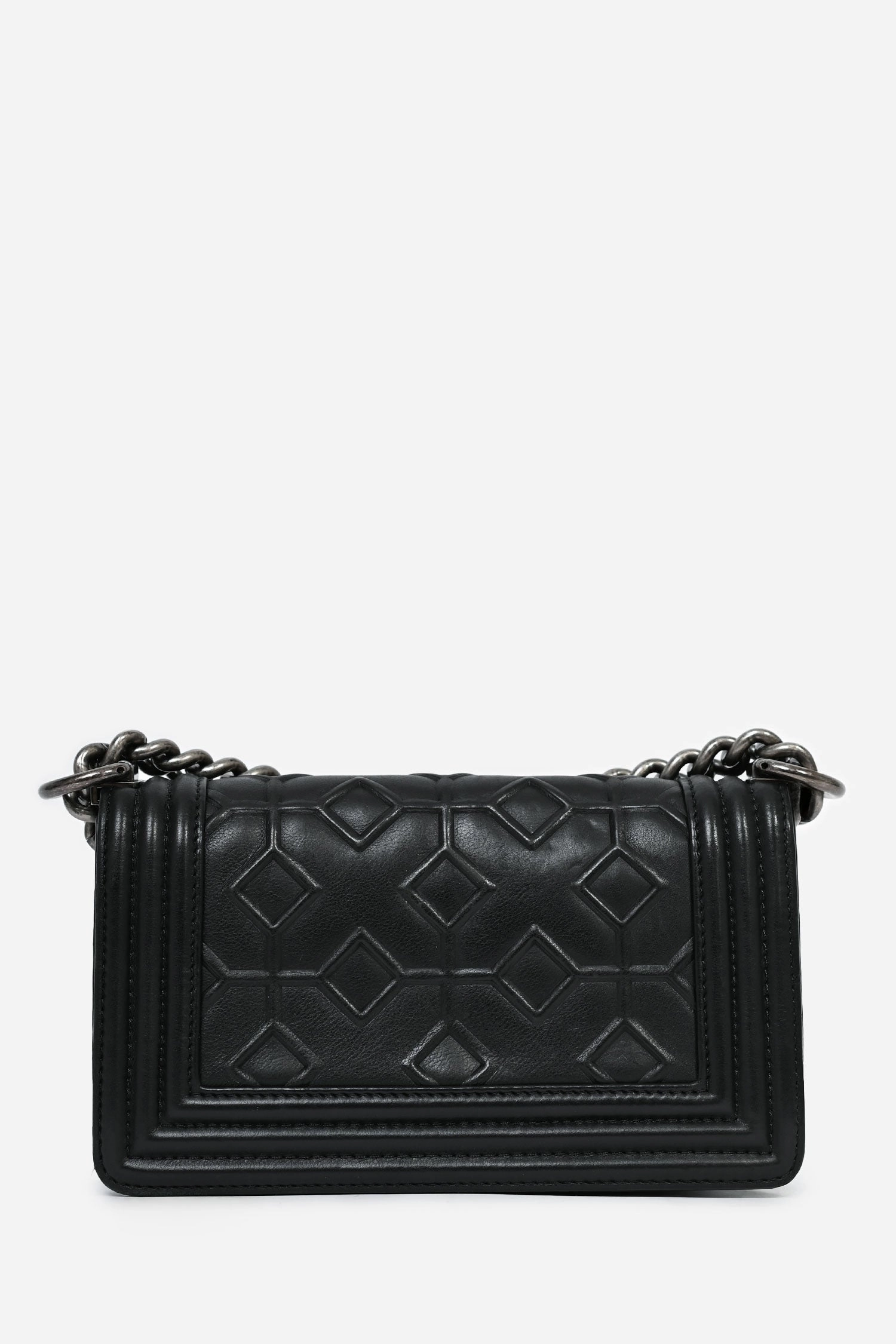 Pre-Loved Chanel 2012-13 Black 'Arabesque' Embossed Leather Small Boy Bag