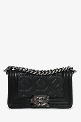 Pre-Loved Chanel 2012-13 Black 'Arabesque' Embossed Leather Small Boy Bag