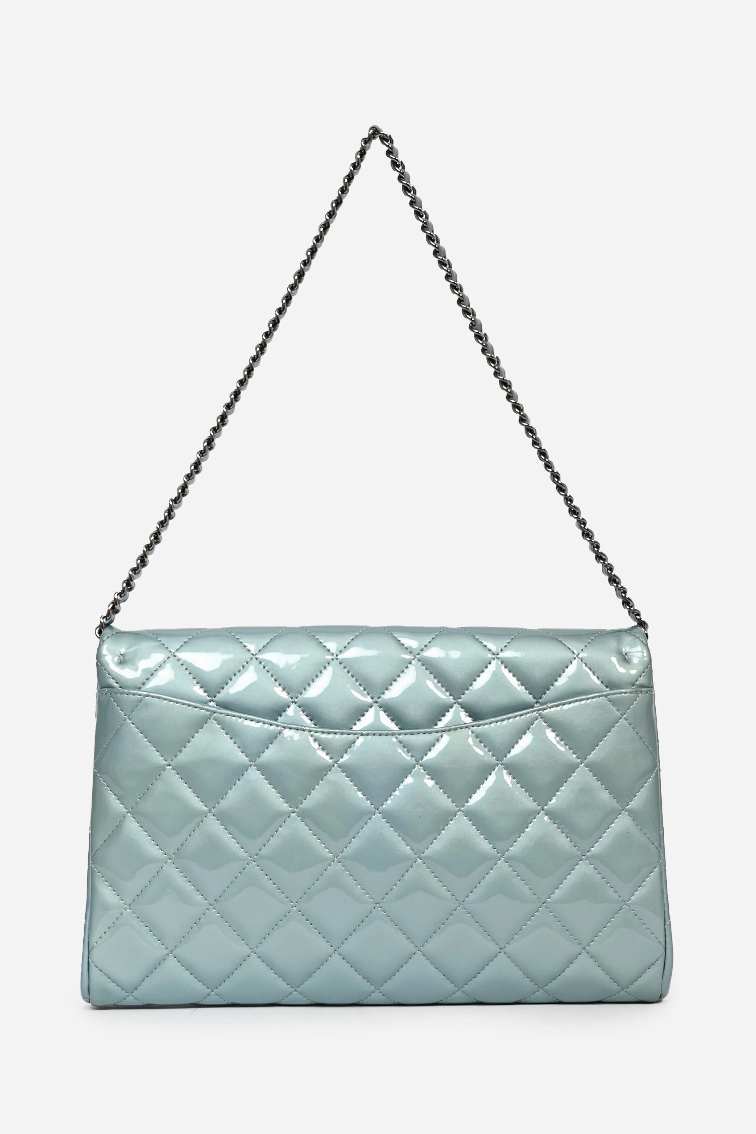 Pre-Loved Chanel 2012 Blue Patent Quilted Clutch On Chain