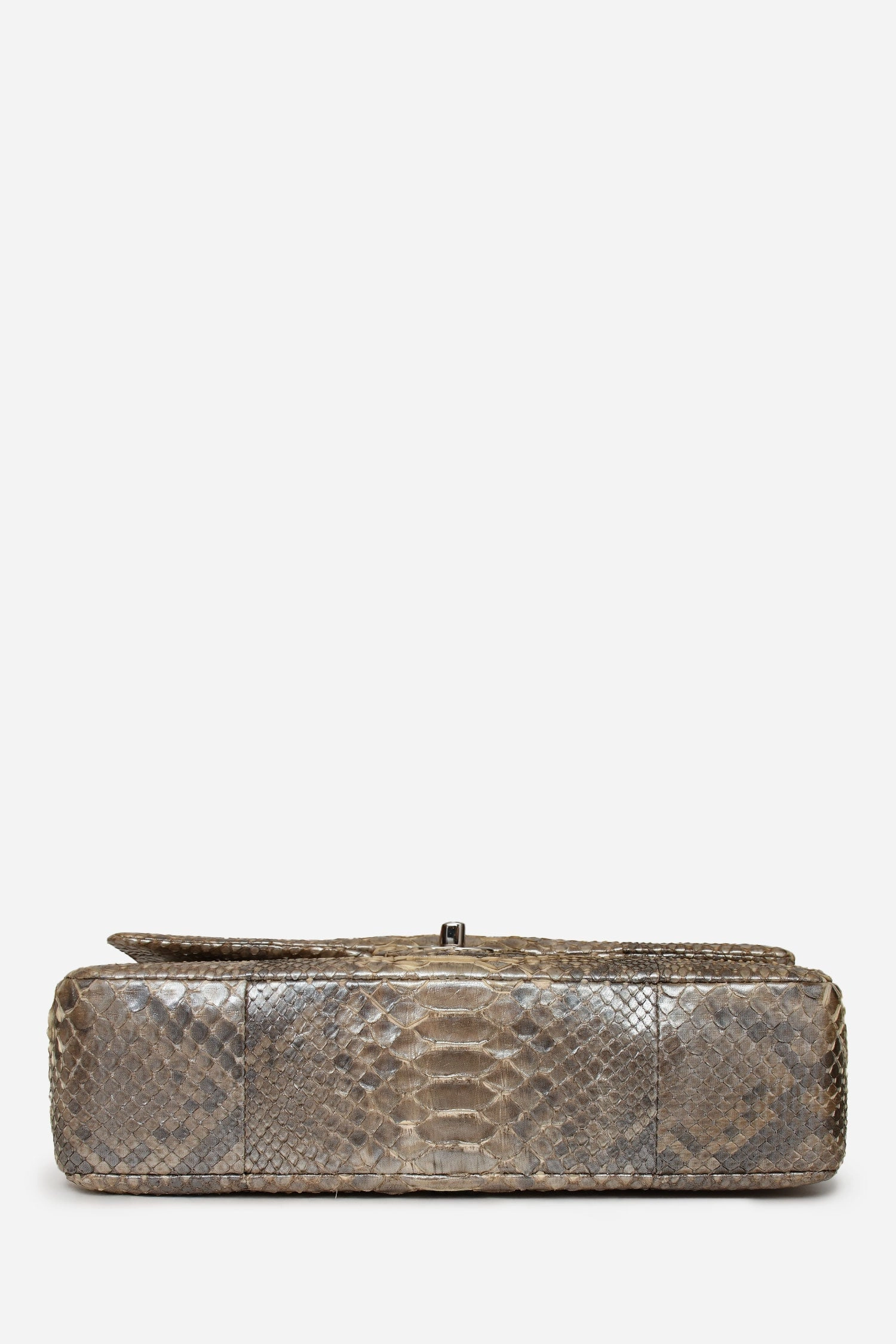 Pre-Loved Chanel 2012 Silver Metallic Python Leather Classic Double Flap