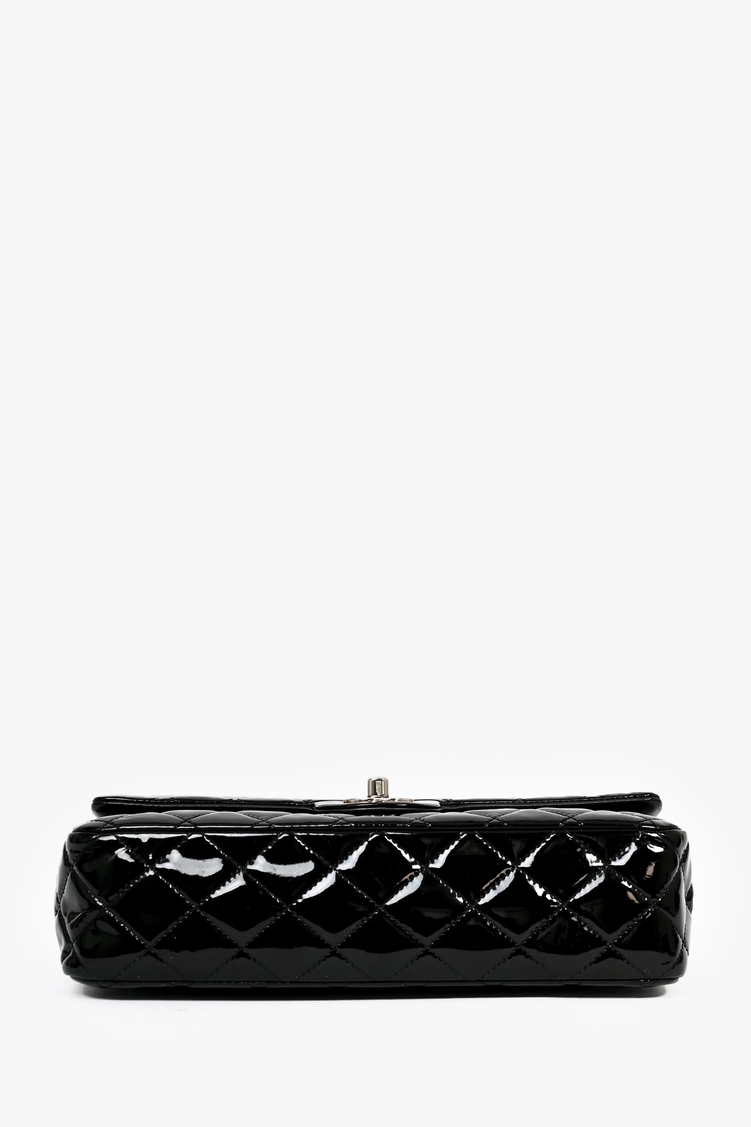 Pre-Loved Chanel 2013-14 Black Patent Quilted Medium Double Flap Shoulder Bag