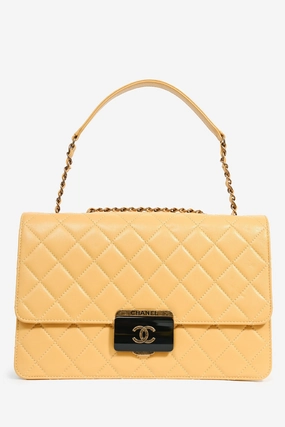 Pre-Loved Chanel 2016-17 Yellow Quilted Leather Large Beauty Lock Chain Bag