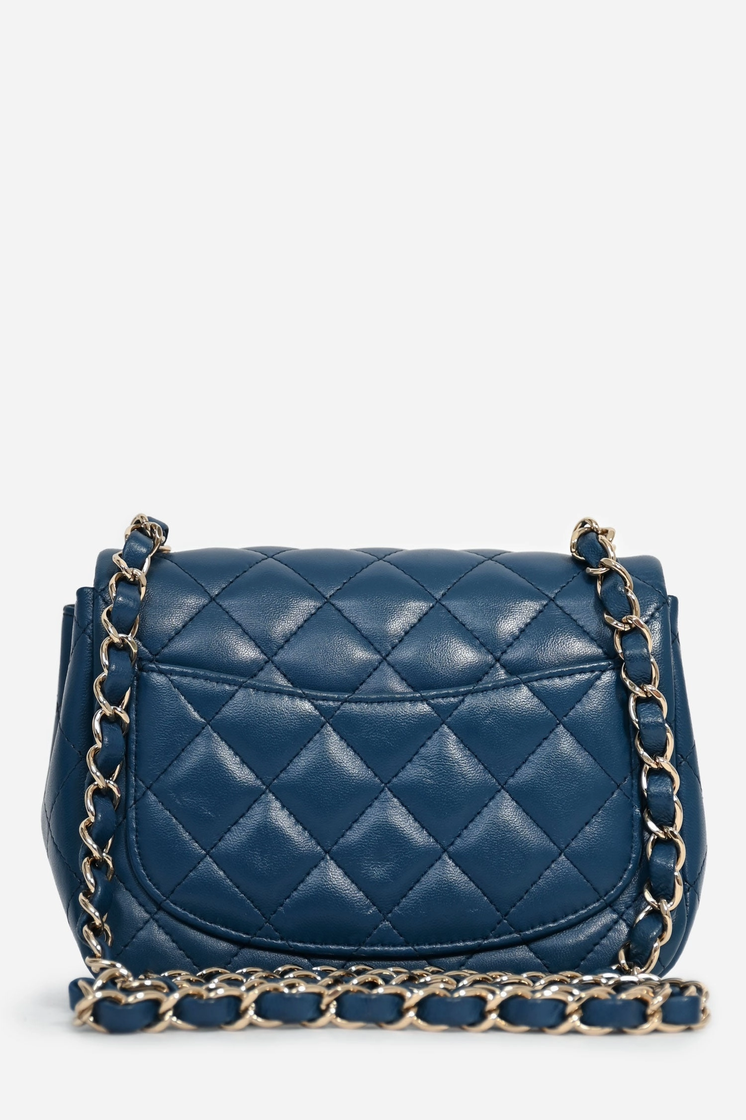Pre-Loved Chanel 2017-18 Blue Lambskin Leather Quilted Mini Square Flap