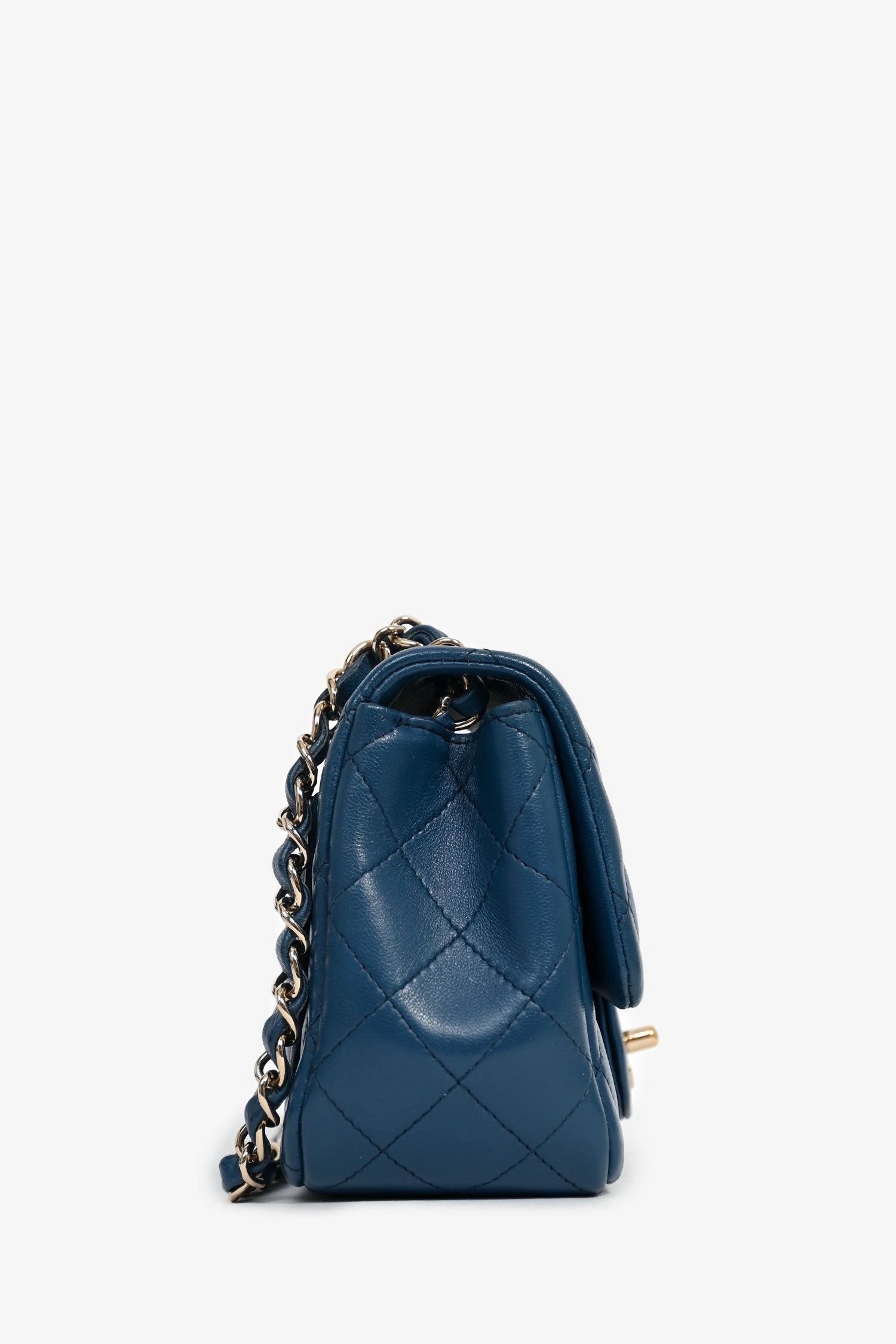 Pre-Loved Chanel 2017-18 Blue Lambskin Leather Quilted Mini Square Flap
