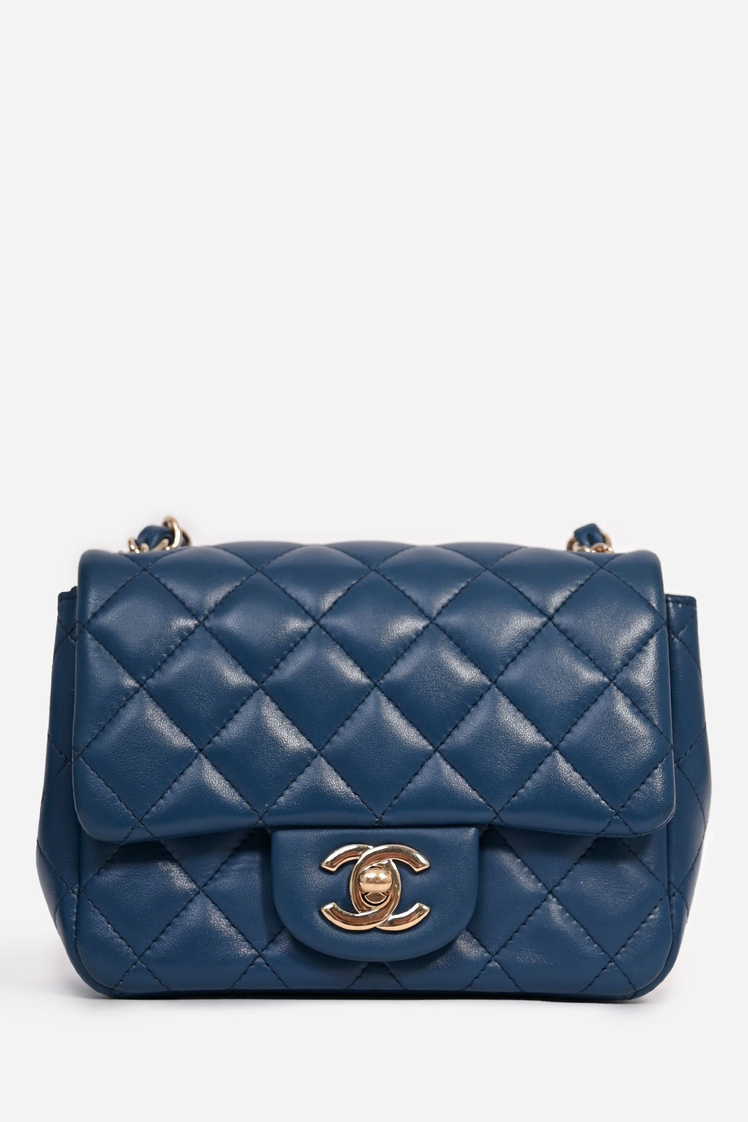 Pre-Loved Chanel 2017-18 Blue Lambskin Leather Quilted Mini Square Flap