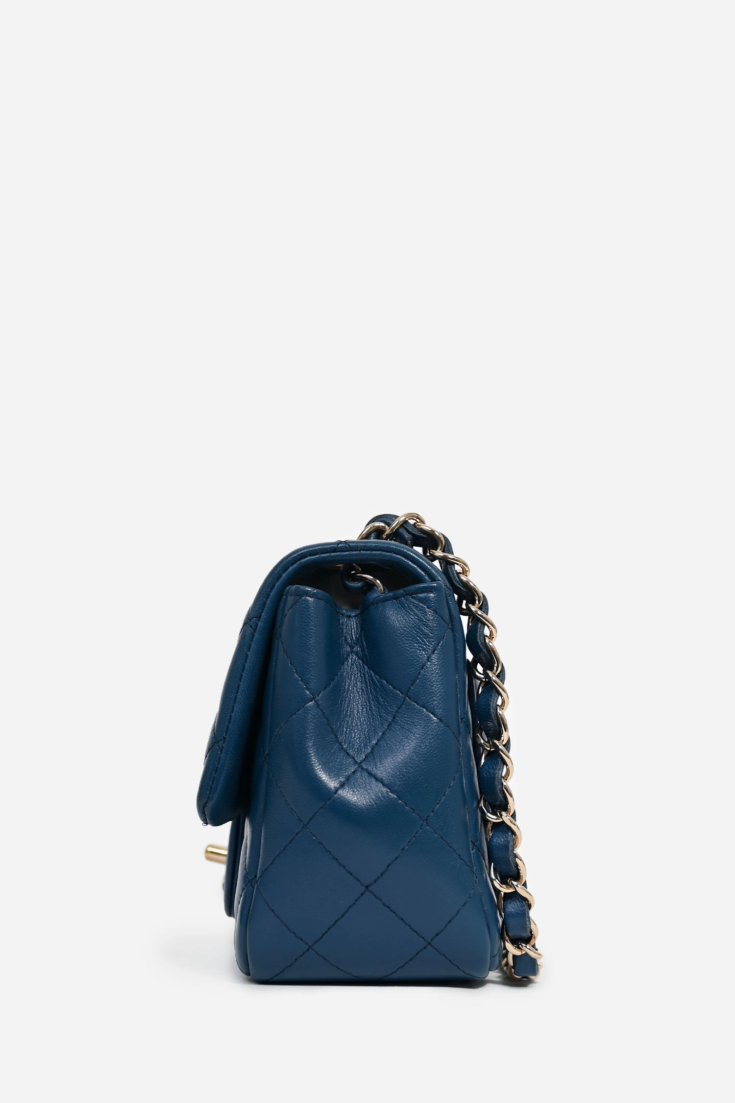 Pre-Loved Chanel 2017-18 Blue Lambskin Leather Quilted Mini Square Flap