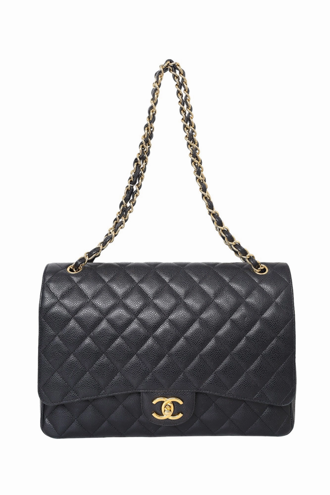 Pre-Loved Chanel 2017 Black Caviar Leather Jumbo Double Flap Bag