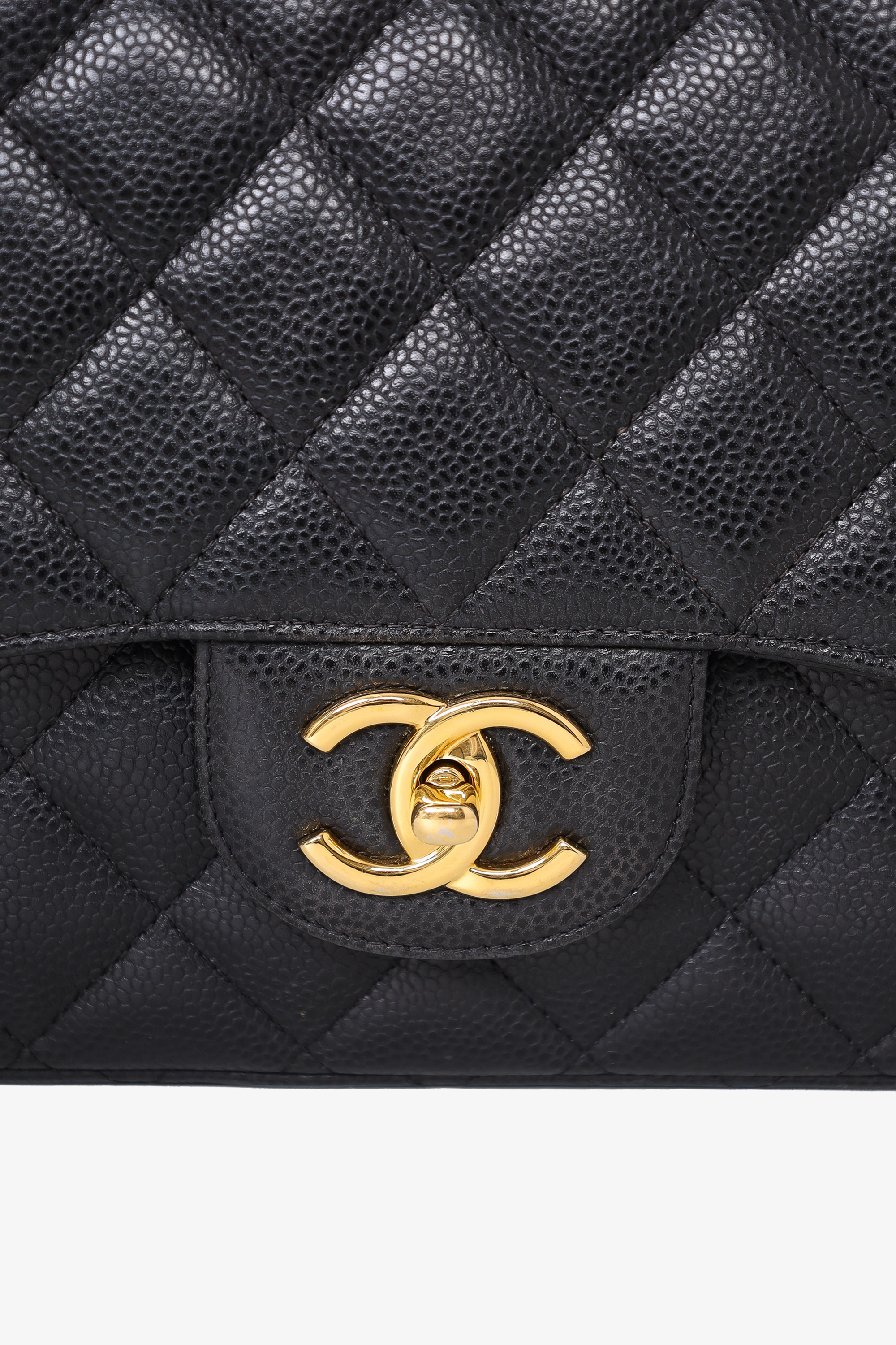 Pre-Loved Chanel 2017 Black Caviar Leather Jumbo Double Flap Bag