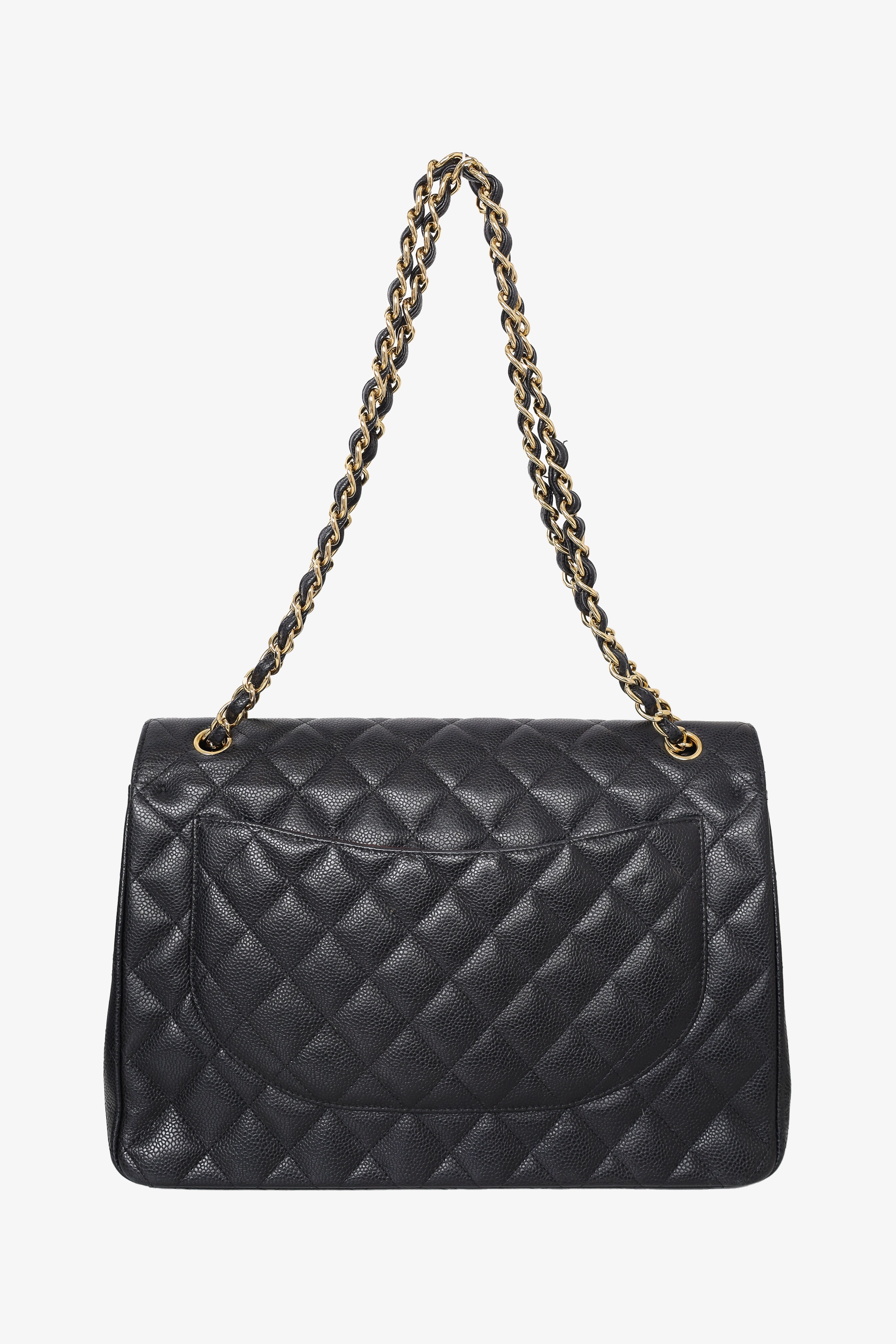 Pre-Loved Chanel 2017 Black Caviar Leather Jumbo Double Flap Bag
