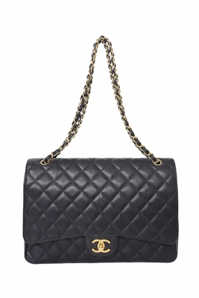 Pre-Loved Chanel 2017 Black Caviar Leather Jumbo Double Flap Bag
