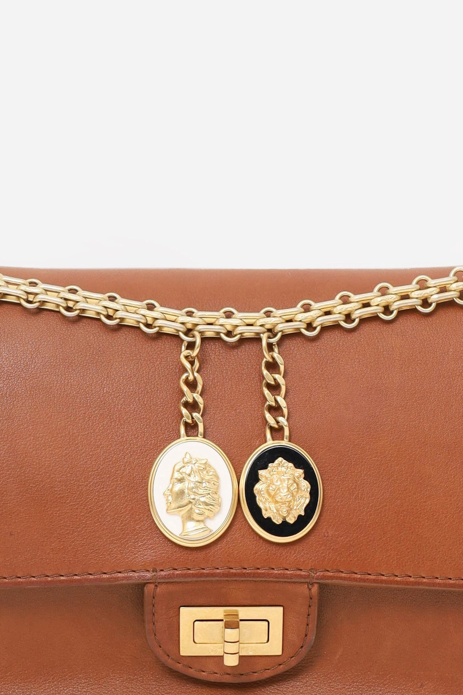 Pre-Loved Chanel 2017 Brown Leather Medallion Charm Reissue 2.55 Shoulder Bag