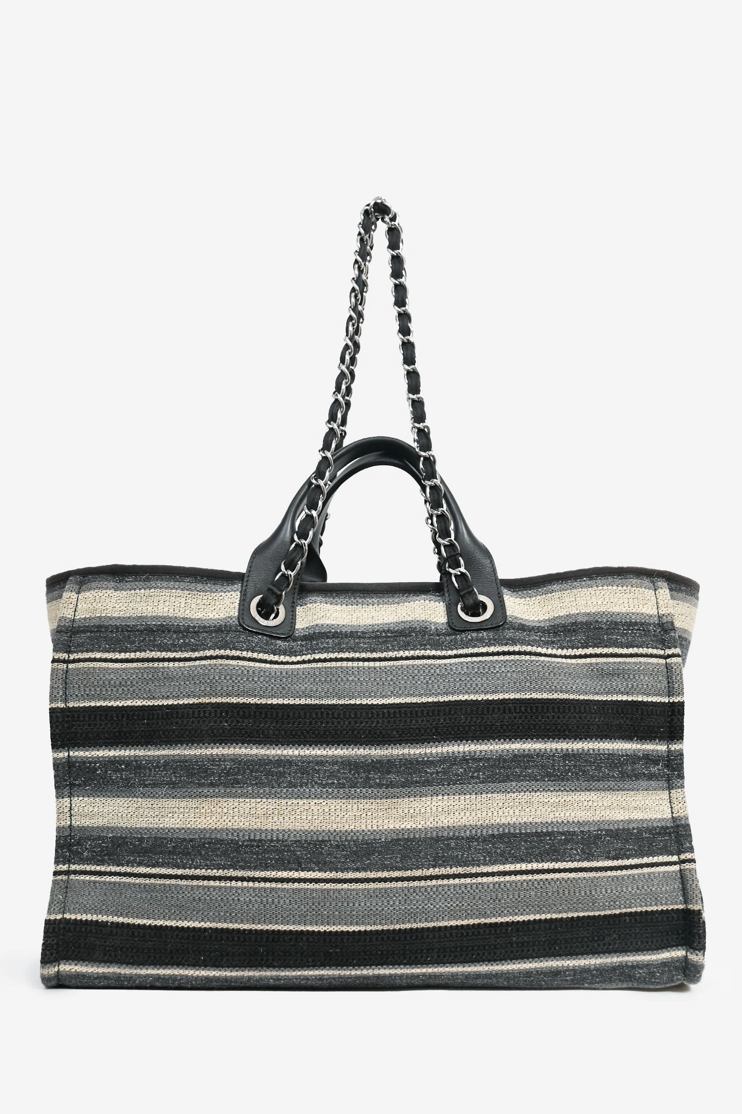 Pre-Loved Chanel 2018-19 Grey Striped Fabric Deauville Tote (As Is)