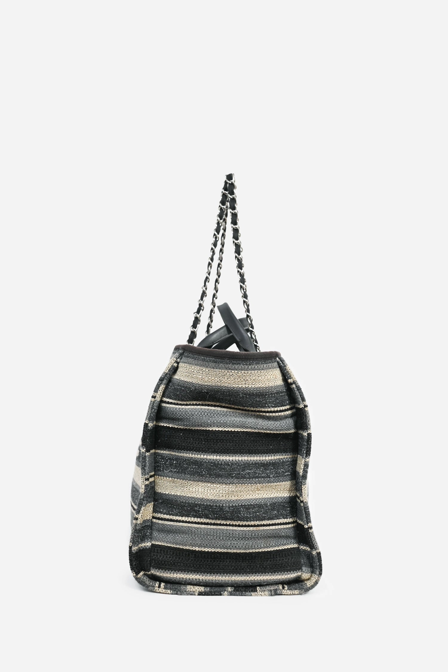 Pre-Loved Chanel 2018-19 Grey Striped Fabric Deauville Tote (As Is)