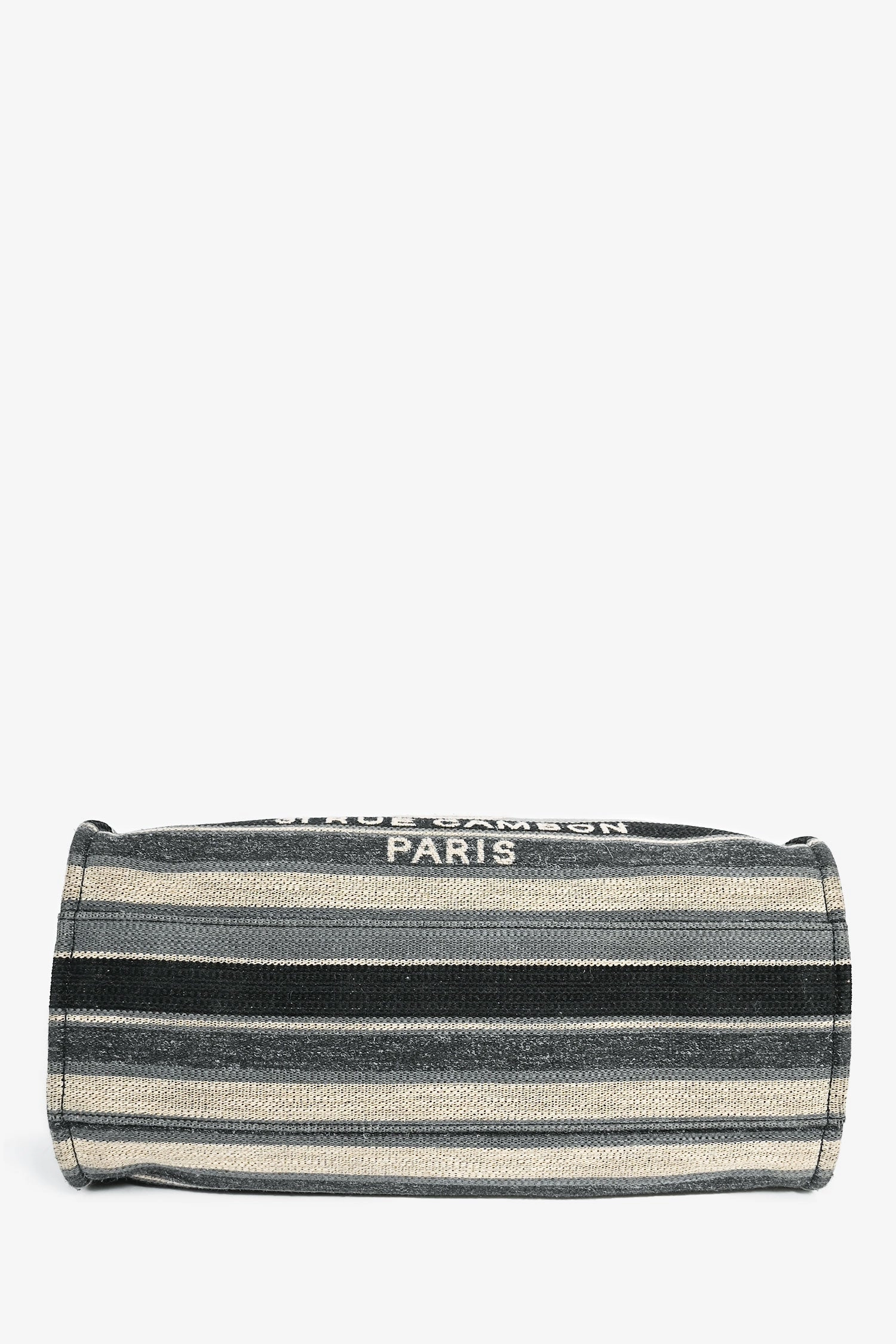 Pre-Loved Chanel 2018-19 Grey Striped Fabric Deauville Tote (As Is)