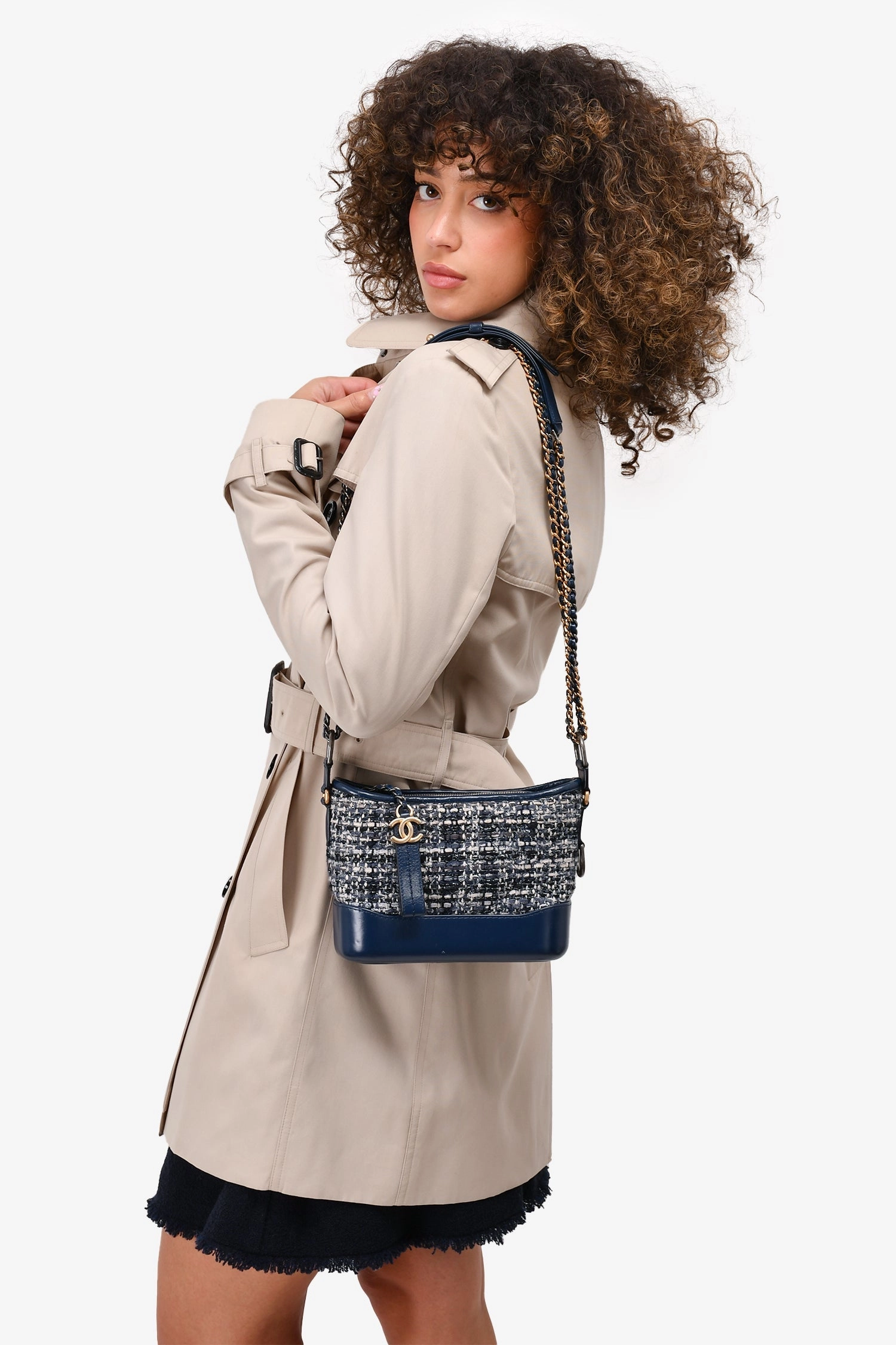Pre-Loved Chanel 2018 Blue Tweed/Leather Small Gabrielle Chain Bag