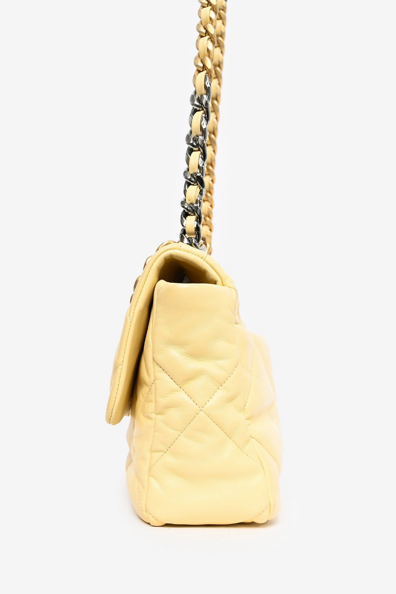 Pre-Loved Chanel 2019/2020 Yellow Lambskin Leather Quilted CC Flap Bag