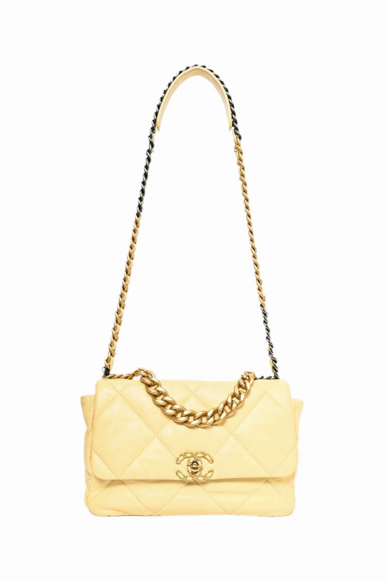Pre-Loved Chanel 2019/2020 Yellow Lambskin Leather Quilted CC Flap Bag