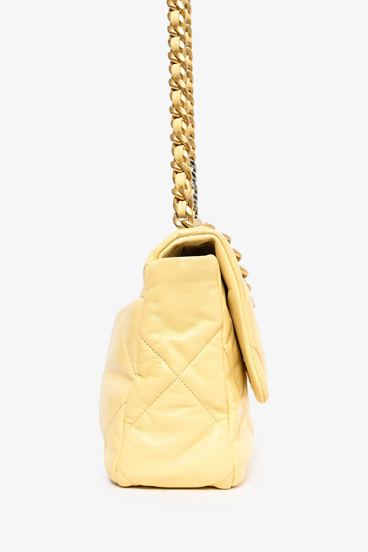Pre-Loved Chanel 2019/2020 Yellow Lambskin Leather Quilted CC Flap Bag