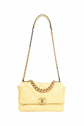 Pre-Loved Chanel 2019/2020 Yellow Lambskin Leather Quilted CC Flap Bag