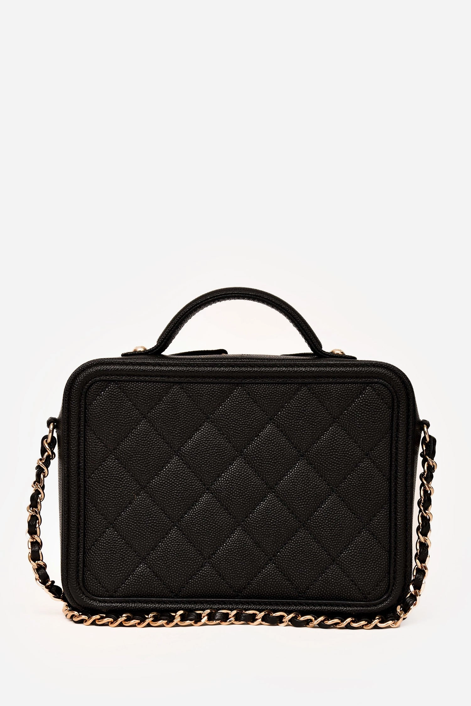 Pre-Loved Chanel 2019-20 Black Caviar Leather Filigree Small Vanity Case Crossbody