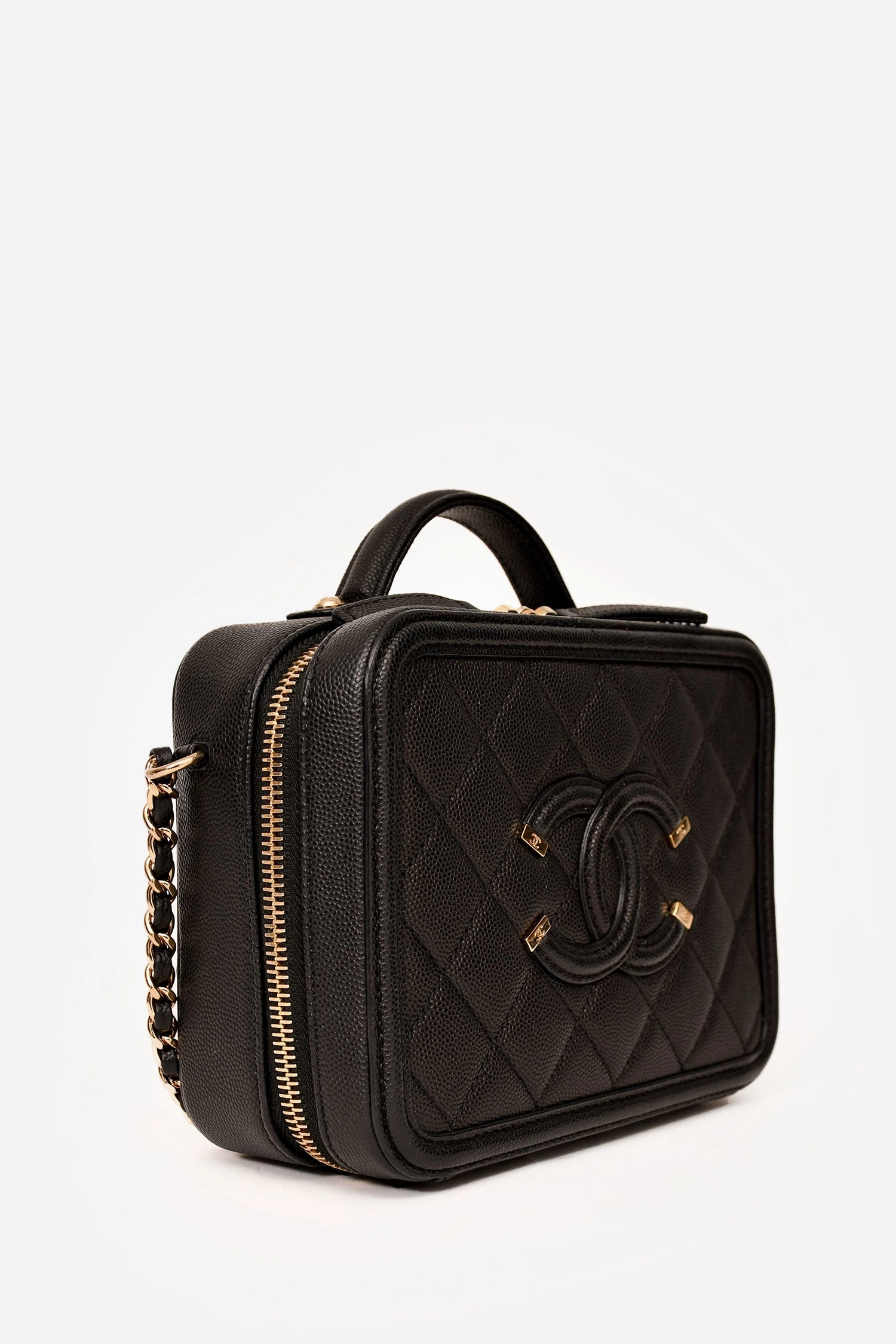 Pre-Loved Chanel 2019-20 Black Caviar Leather Filigree Small Vanity Case Crossbody