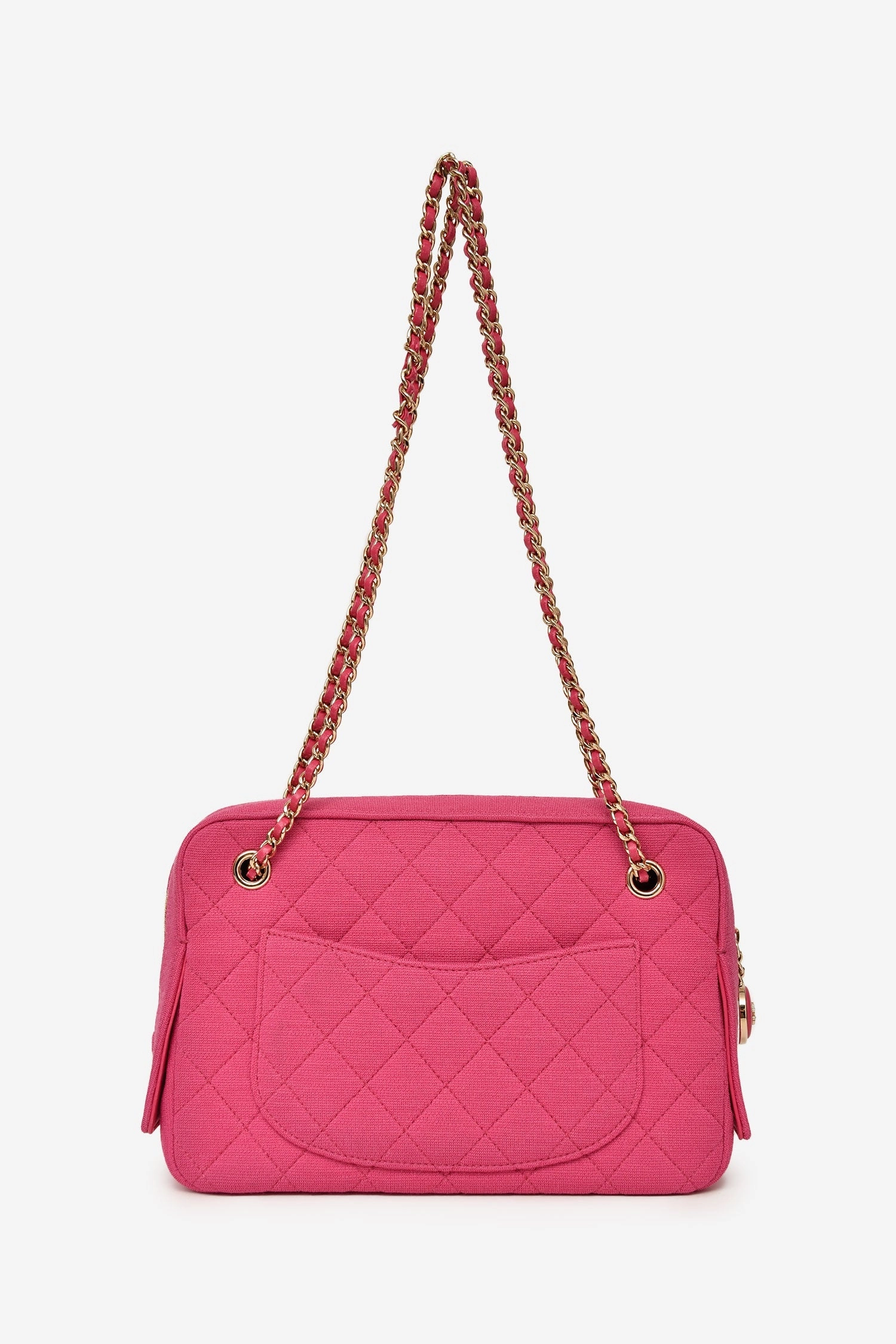 Pre-Loved Chanel 2019-20 Fuchsia Quilted Jersey Zip Double Chain Bag