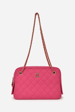 Pre-Loved Chanel 2019-20 Fuchsia Quilted Jersey Zip Double Chain Bag