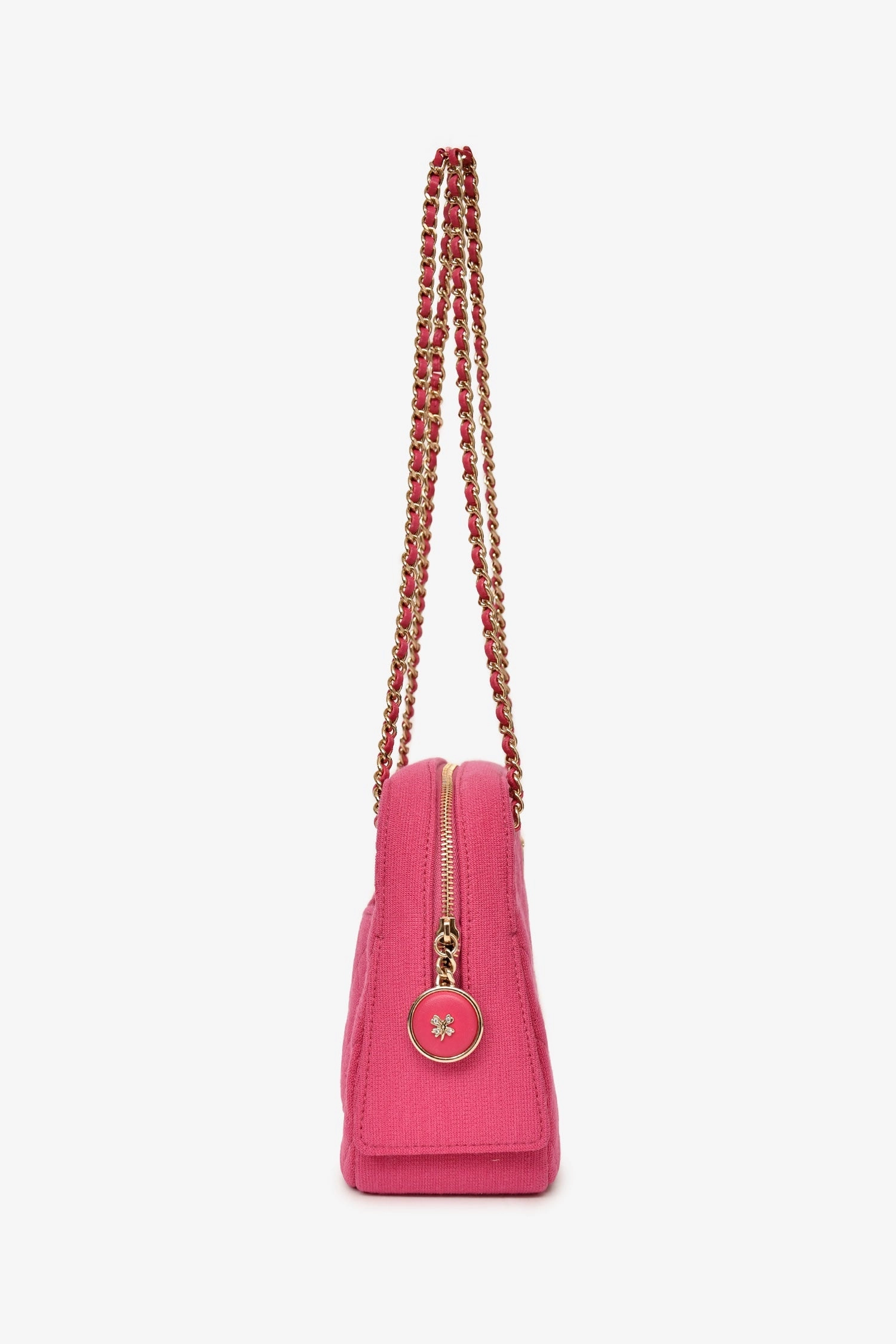 Pre-Loved Chanel 2019-20 Fuchsia Quilted Jersey Zip Double Chain Bag
