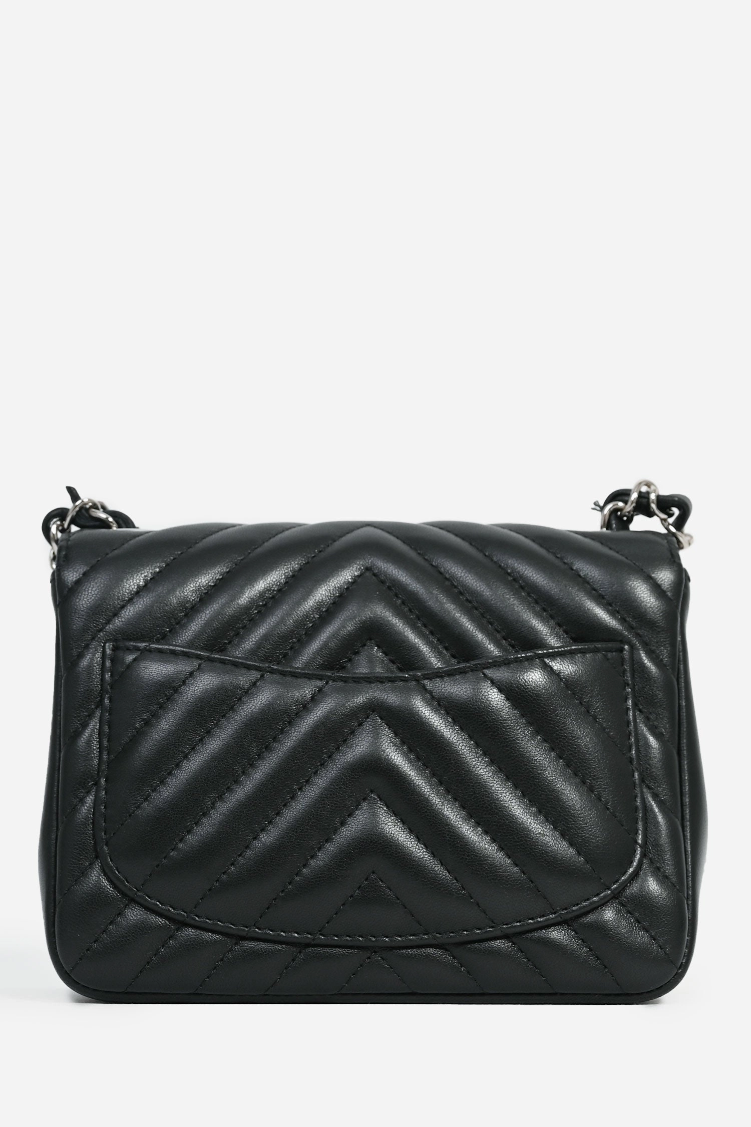 Pre-Loved Chanel 2020 Black Leather Mini Square Classic Chevron Flap Crossbody Bag