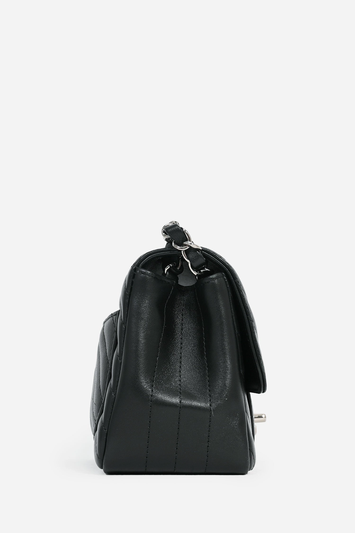 Pre-Loved Chanel 2020 Black Leather Mini Square Classic Chevron Flap Crossbody Bag
